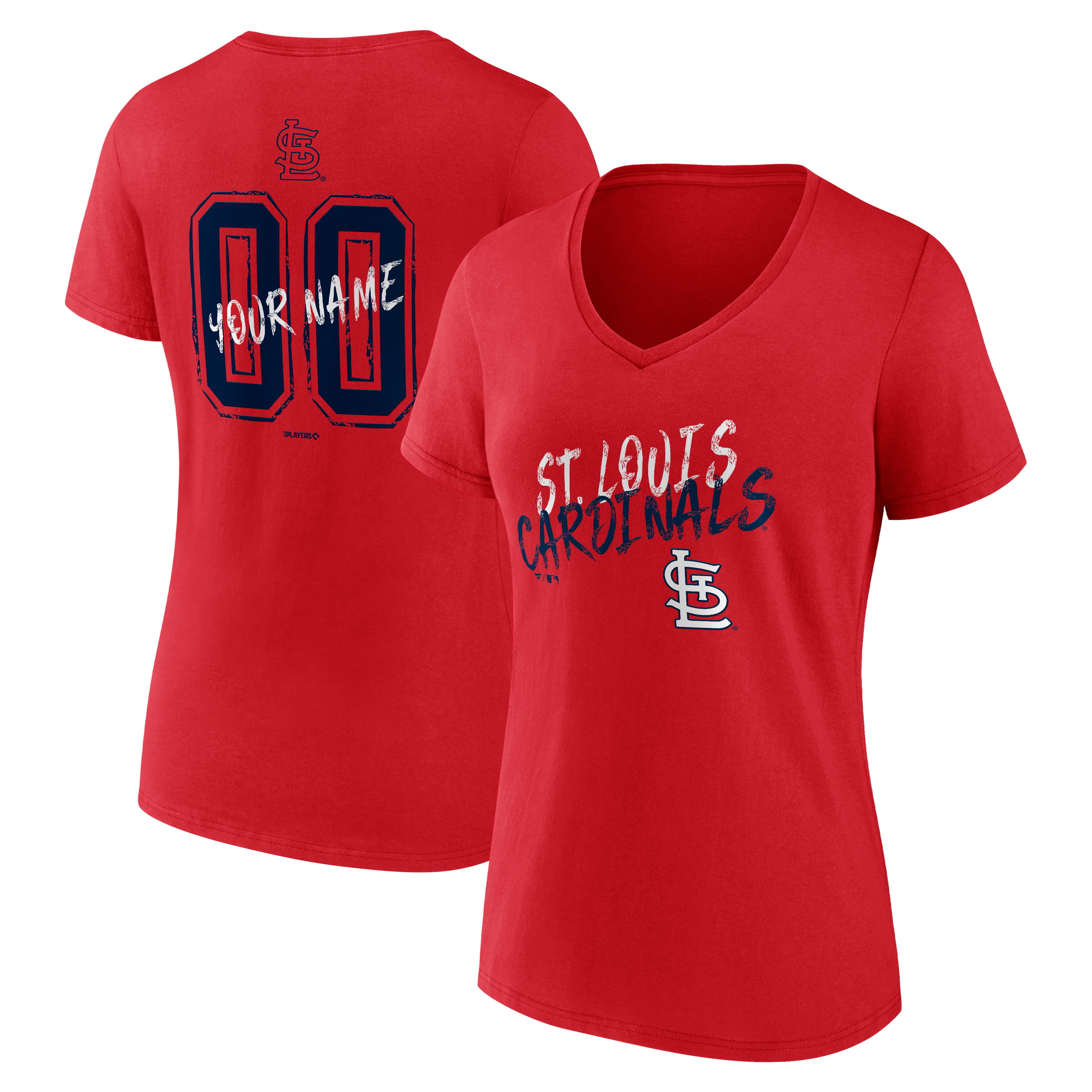 T-shirt à col en V personnalisé avec nom et numéro des Cardinals de Saint-Louis (rouge)