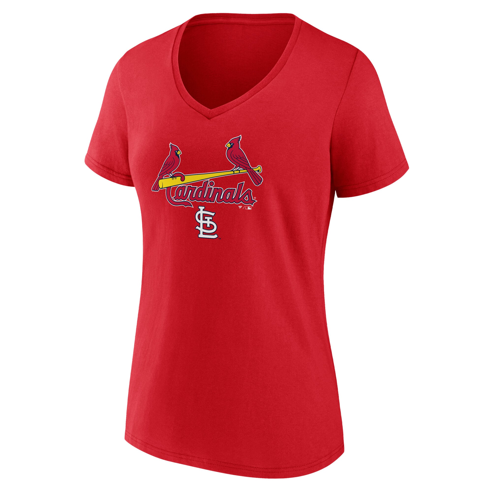 T-shirt à col en V rouge pour femmes St. Louis Cardinals Team Lockup