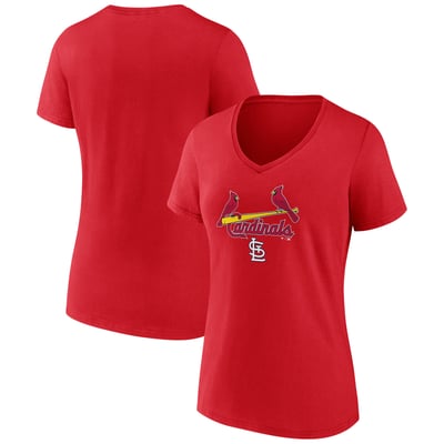 St. Louis Cardinals Women's Team Lockup V-Neck T-Shirt - Red