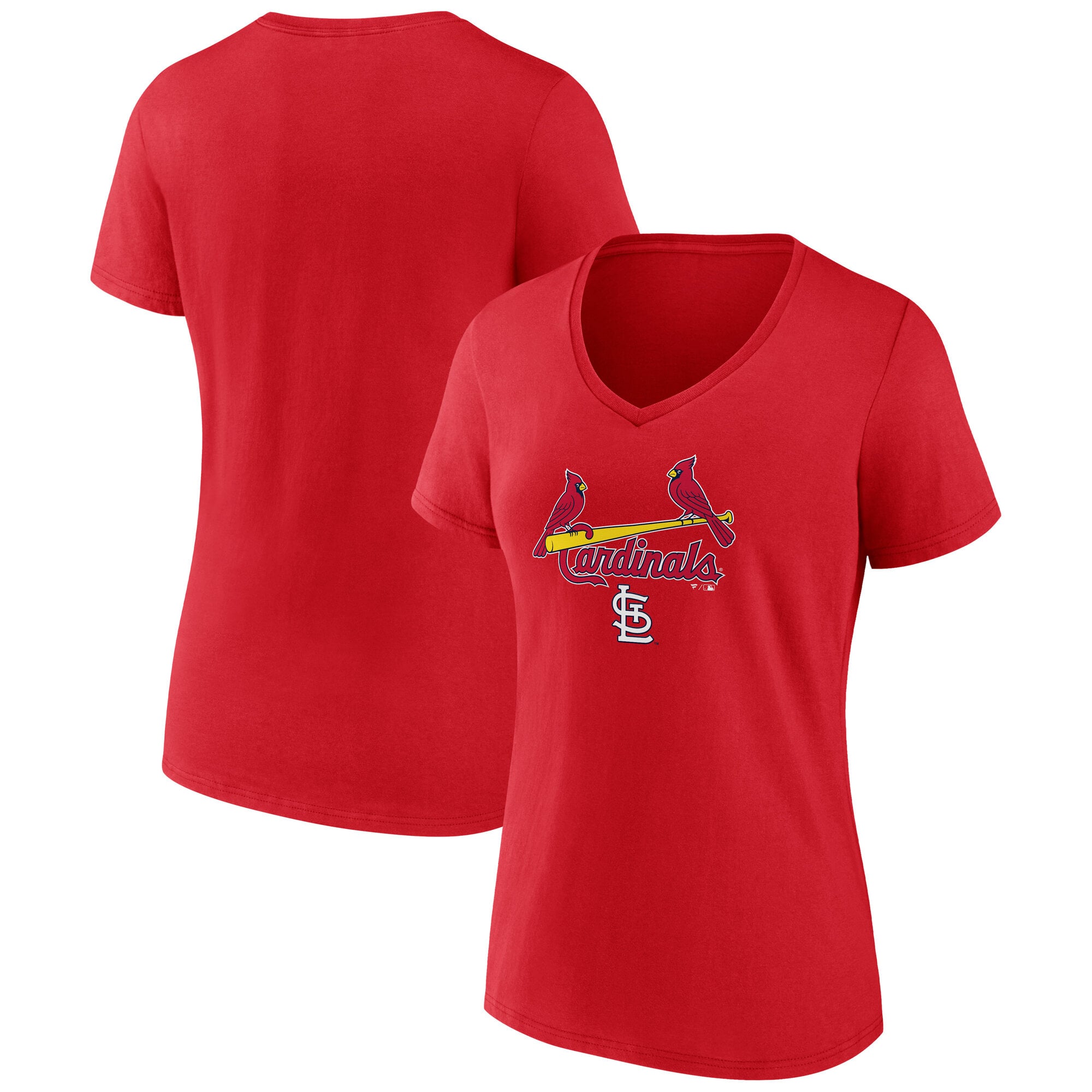 T-shirt à col en V rouge pour femmes St. Louis Cardinals Team Lockup