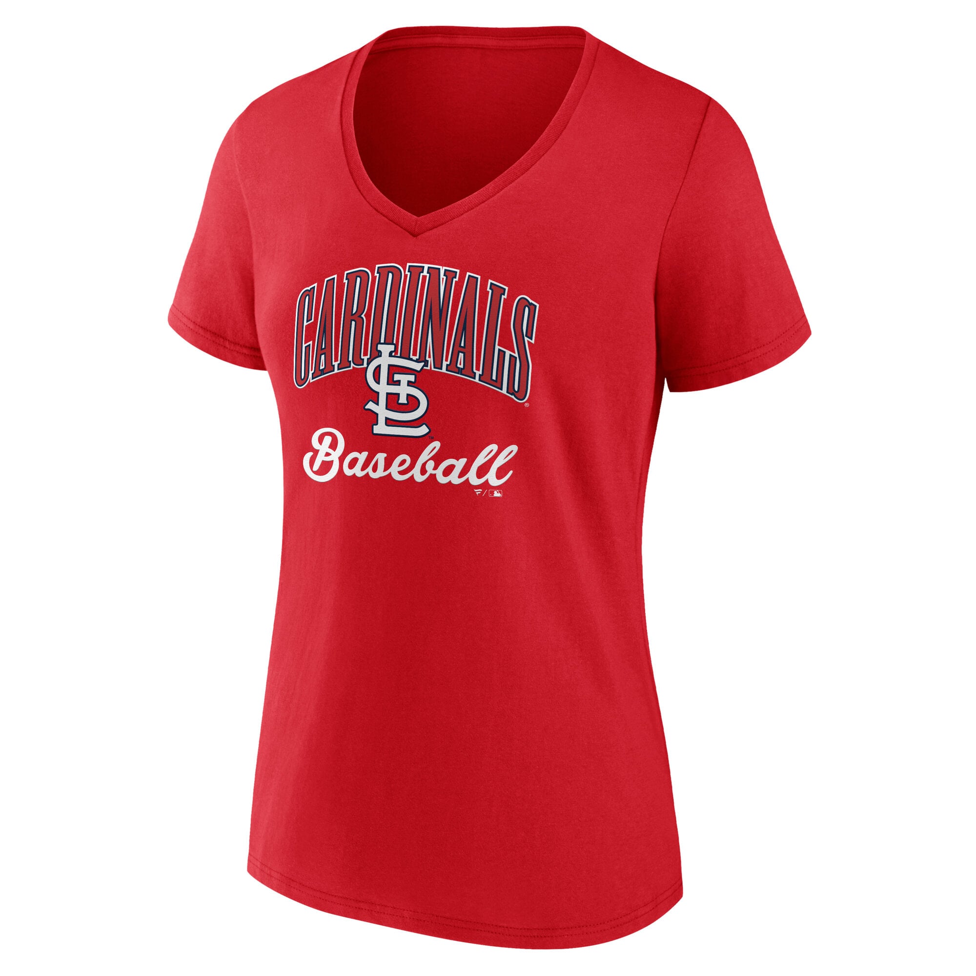 T-shirt à col en V rouge pour femmes St. Louis Cardinals Victory Script