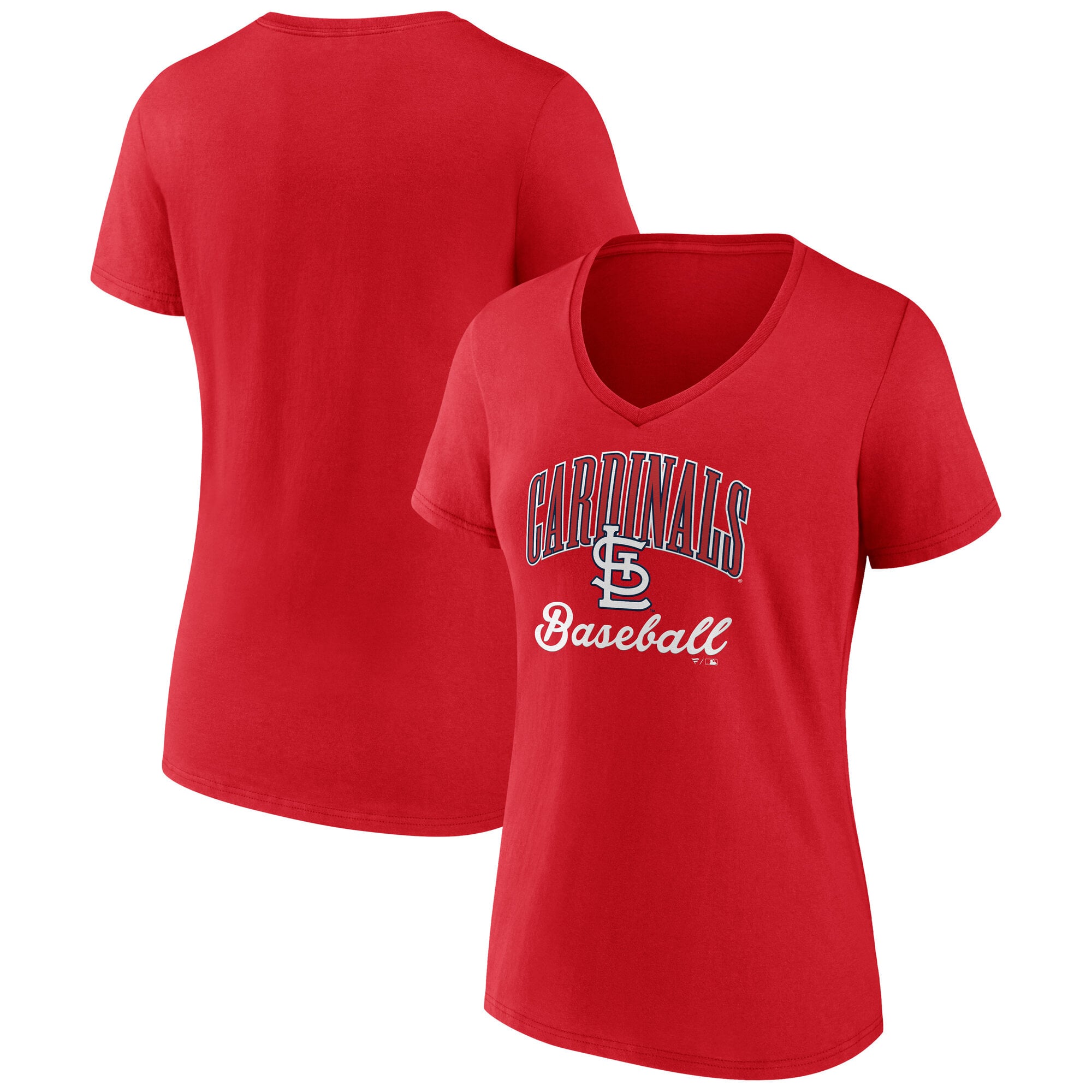 T-shirt à col en V rouge pour femmes St. Louis Cardinals Victory Script