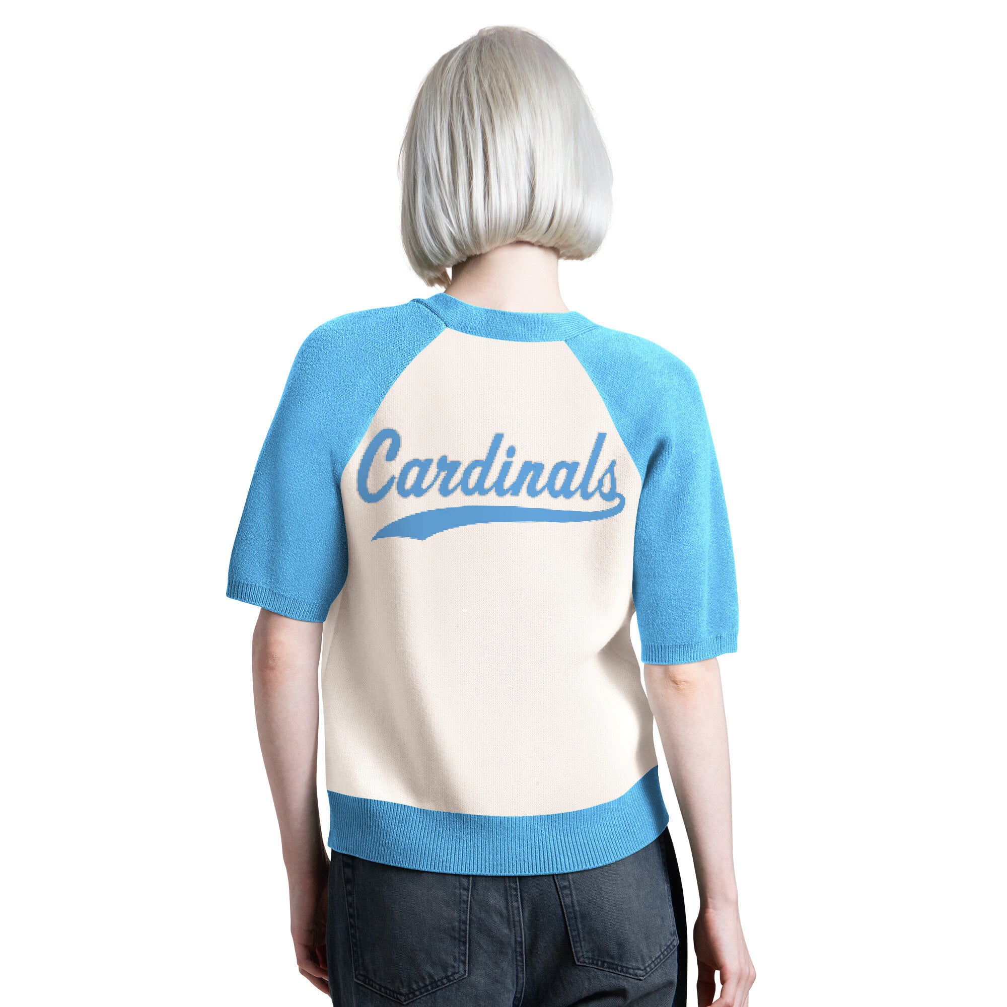 Women's Starter Off White St. Louis Cardinals Cooperstown Collection Key Player Tri-Blend Cropped Button-Up Raglan Short Sleeve Sweater