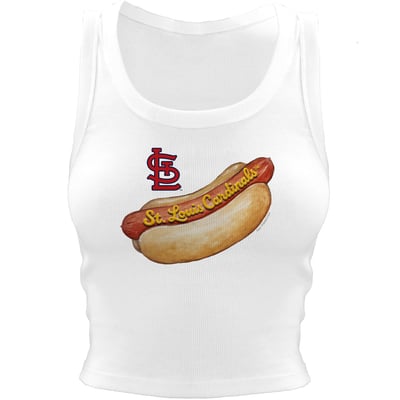 St. Louis Cardinals Tiny Turnip Women's Hot Dog Crop Tank Top - White