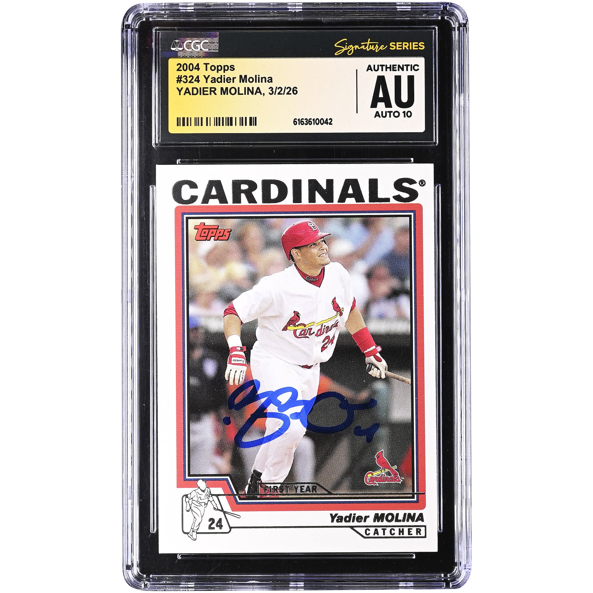 Yadier Molina St. Louis Cardinals Autographed 2004 Topps #324 CGC Authenticated Auto 10 Rookie Card