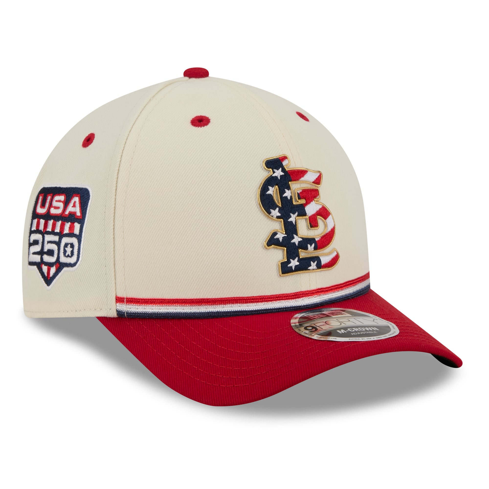 Youth New Era Cream/Red St. Louis Cardinals USA 250 9FORTY M-Crown Adjustable Hat