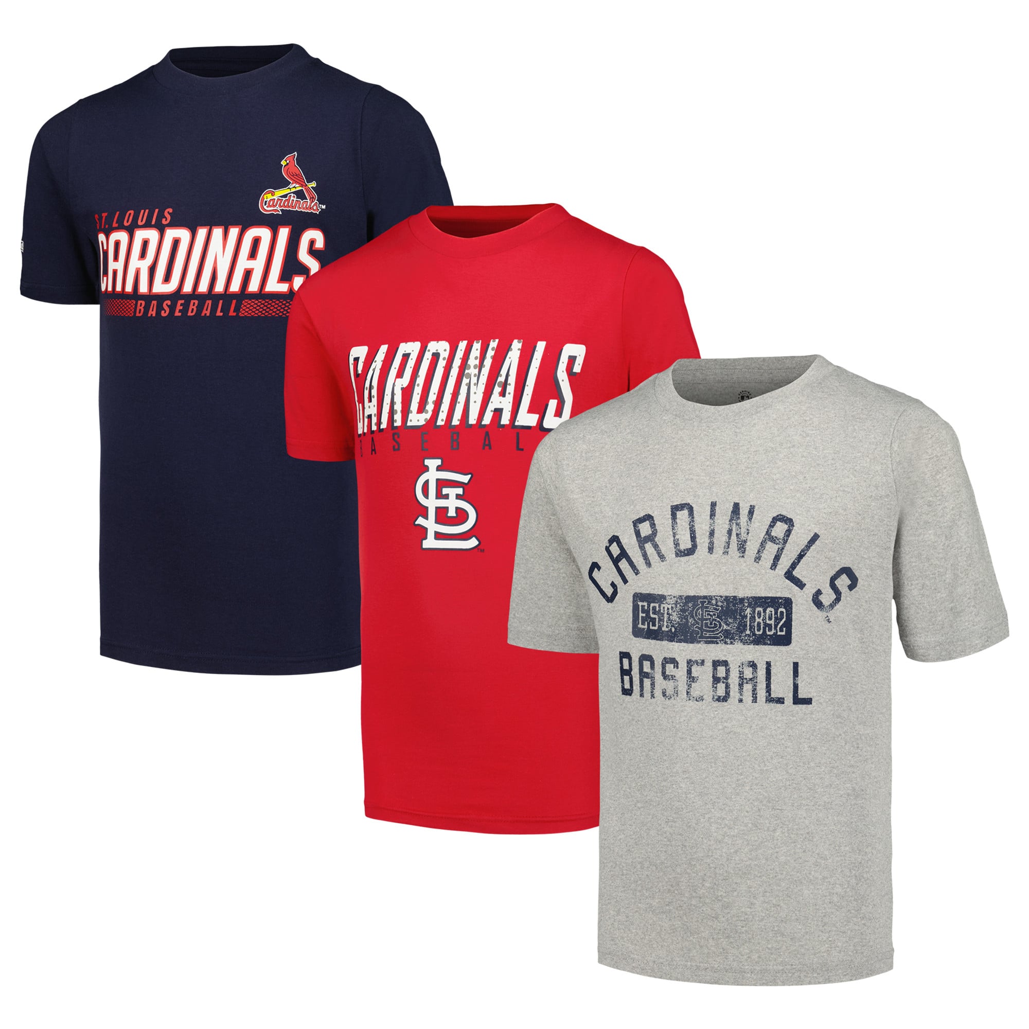 Ensemble de trois t-shirts Stitches pour jeunes gris chiné/rouge/bleu marine St. Louis Cardinals