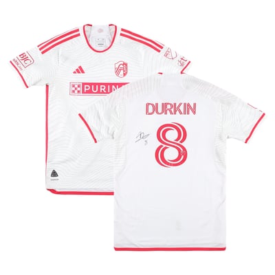 Chris Durkin St. Louis CITY SC Autographed Fanatics Authentic Match-Used #8 White Jersey from the 2025 MLS Season - Size M