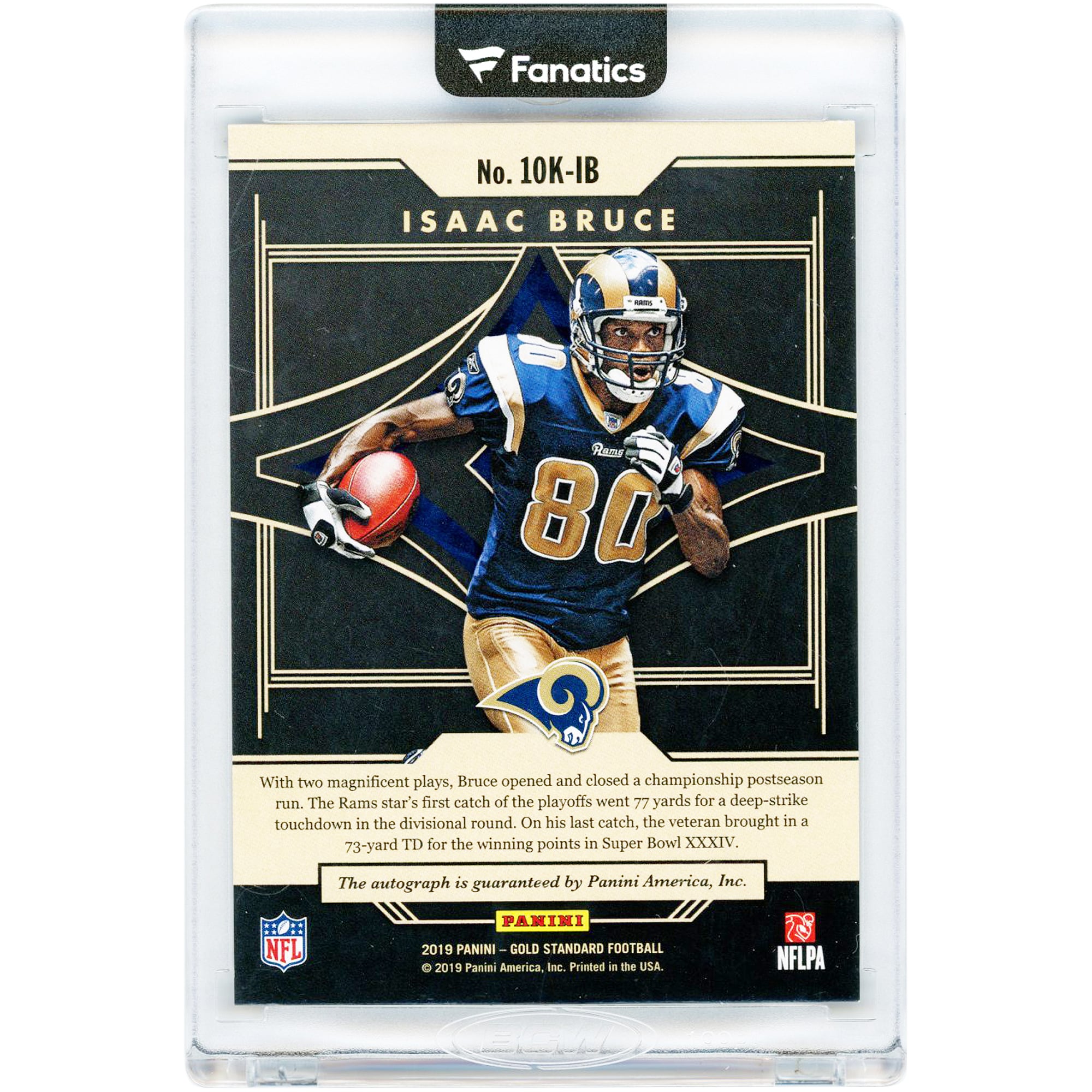 Carte autographiée d'Isaac Bruce (St. Louis Rams) 2019 Panini Gold Standard 10K #10K-IB #10/49