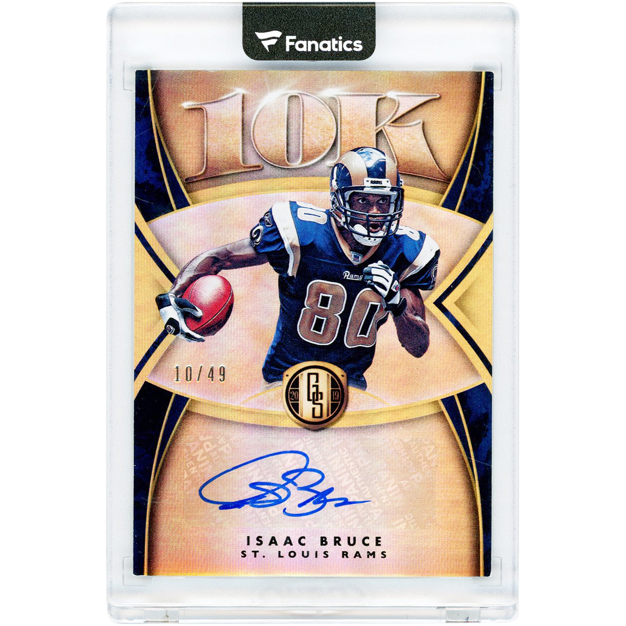 Carte autographiée d'Isaac Bruce (St. Louis Rams) 2019 Panini Gold Standard 10K #10K-IB #10/49