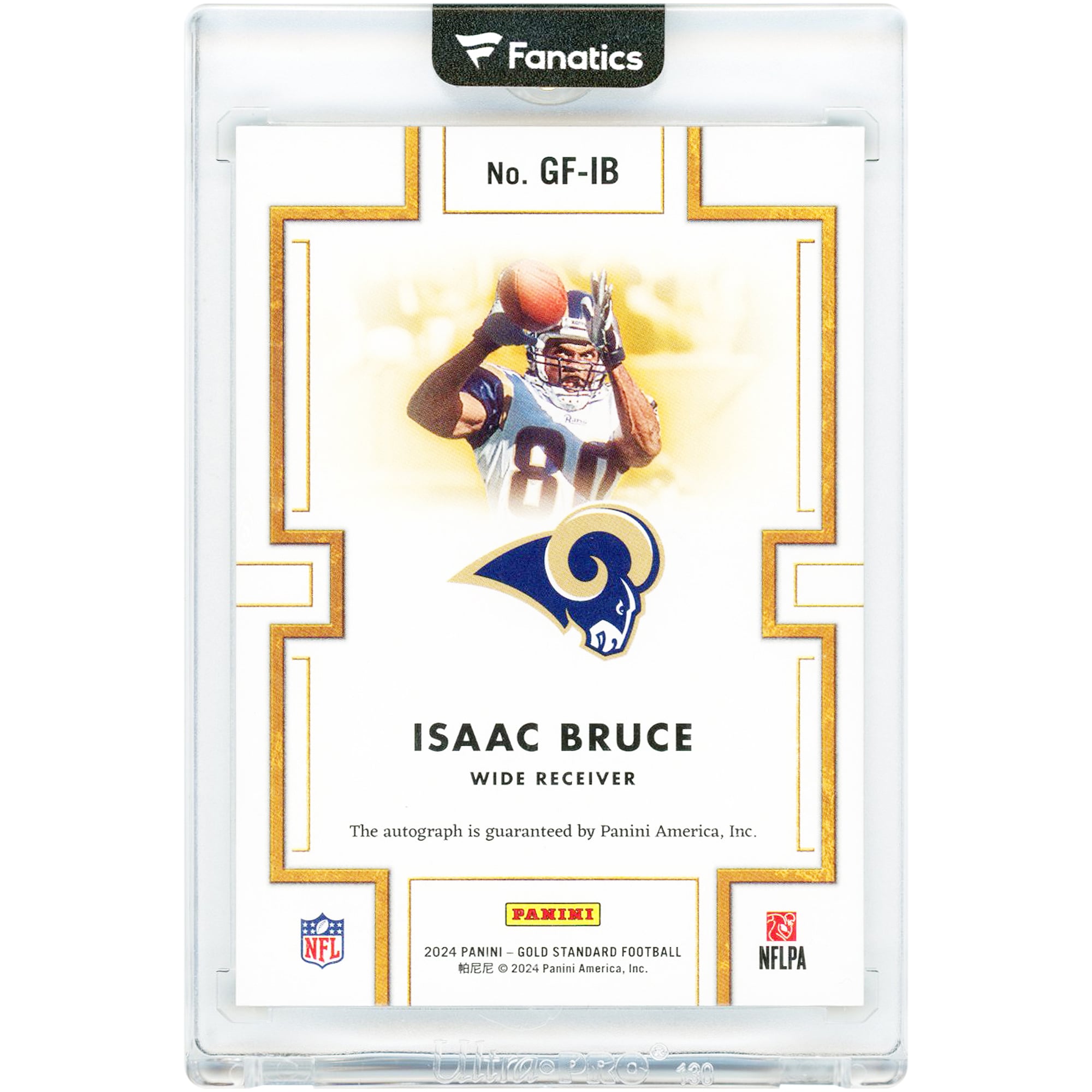 Carte autographiée d'Isaac Bruce (St. Louis Rams) 2024 Panini Gold Standard Gold Fingers #GF-IB #25/49