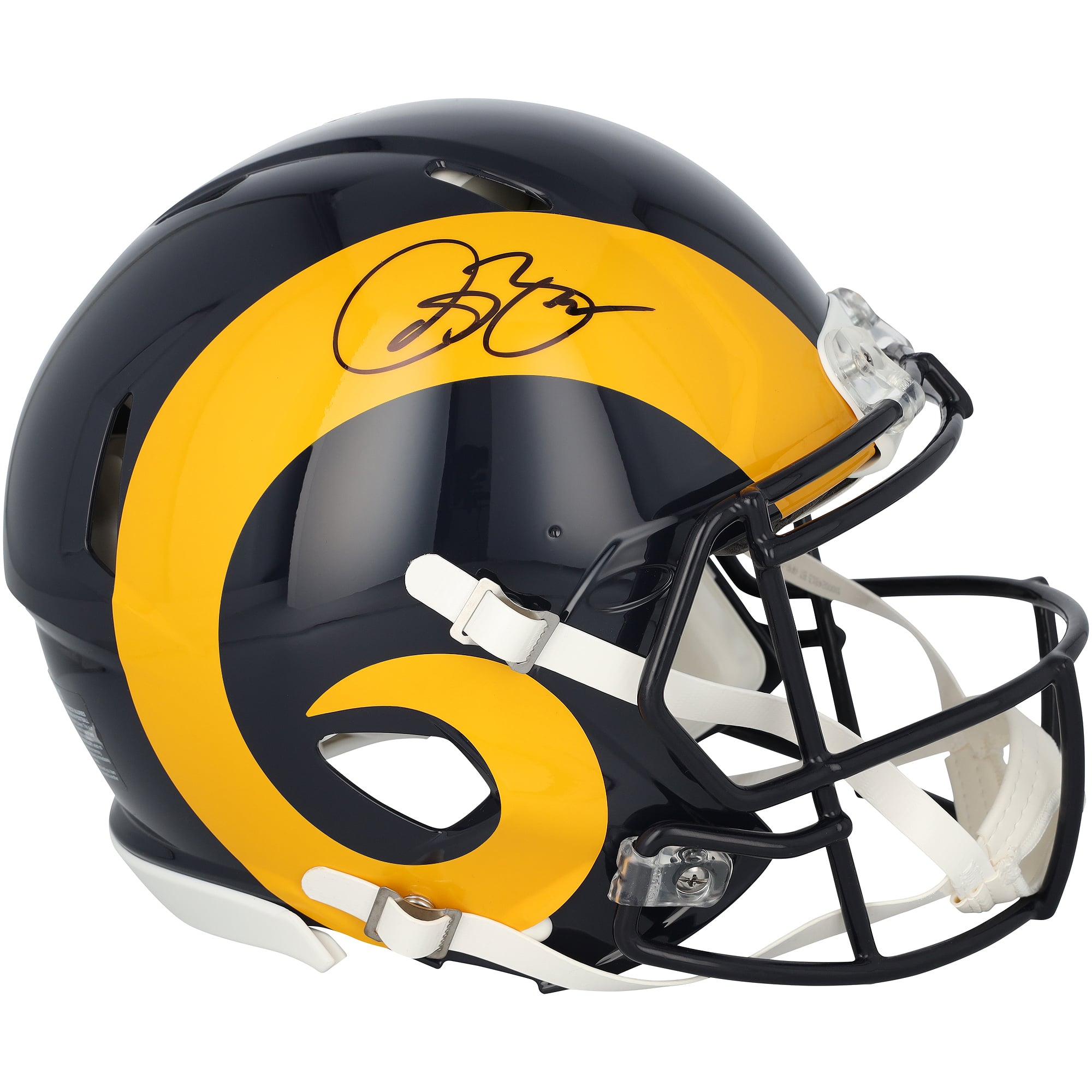 Casque Riddell authentique rétro Speed, autographié par Isaac Bruce des Rams de Saint-Louis (1981-1999).