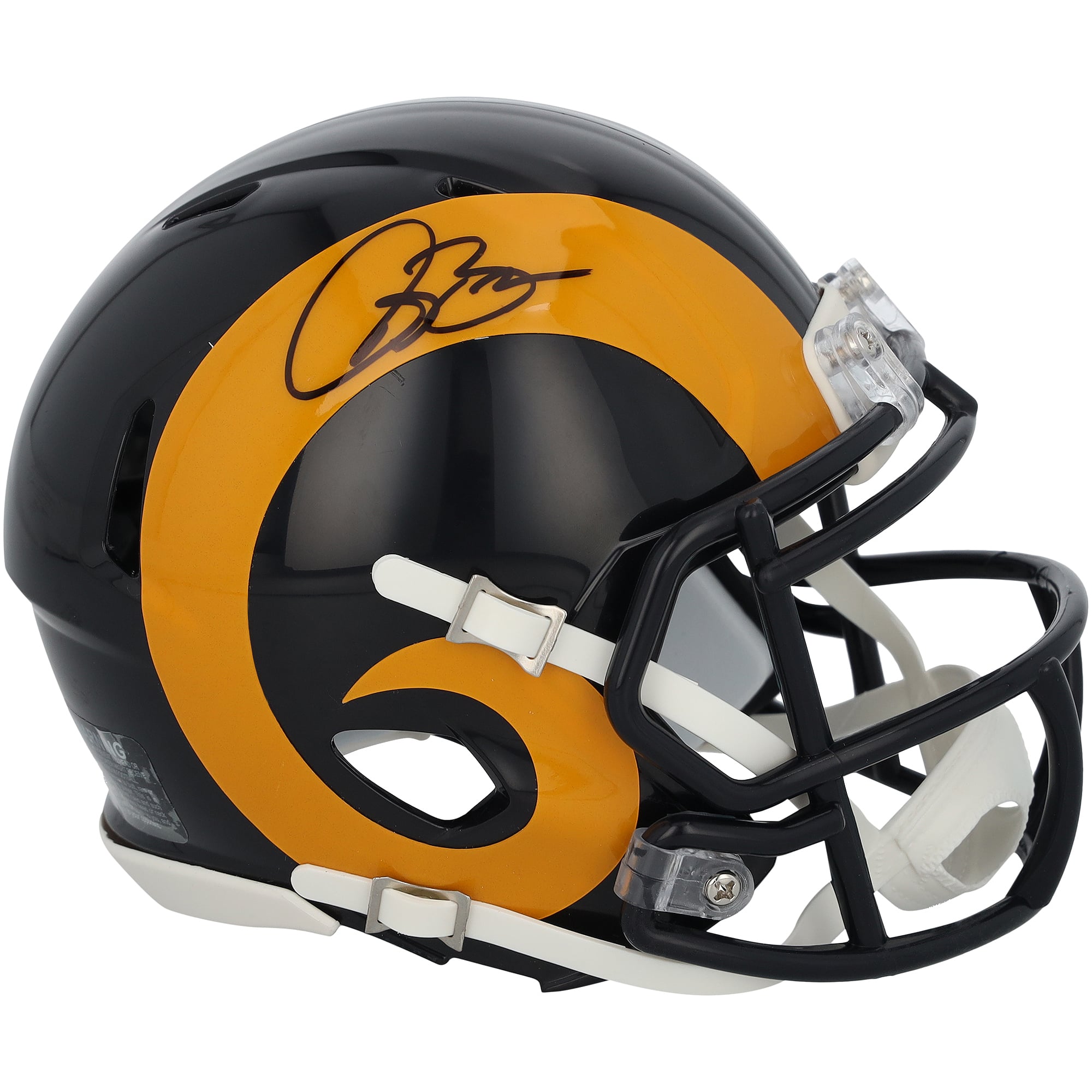 Casque miniature Riddell Speed ​​rétro 1981-1999 autographié par Isaac Bruce des Rams de Saint-Louis