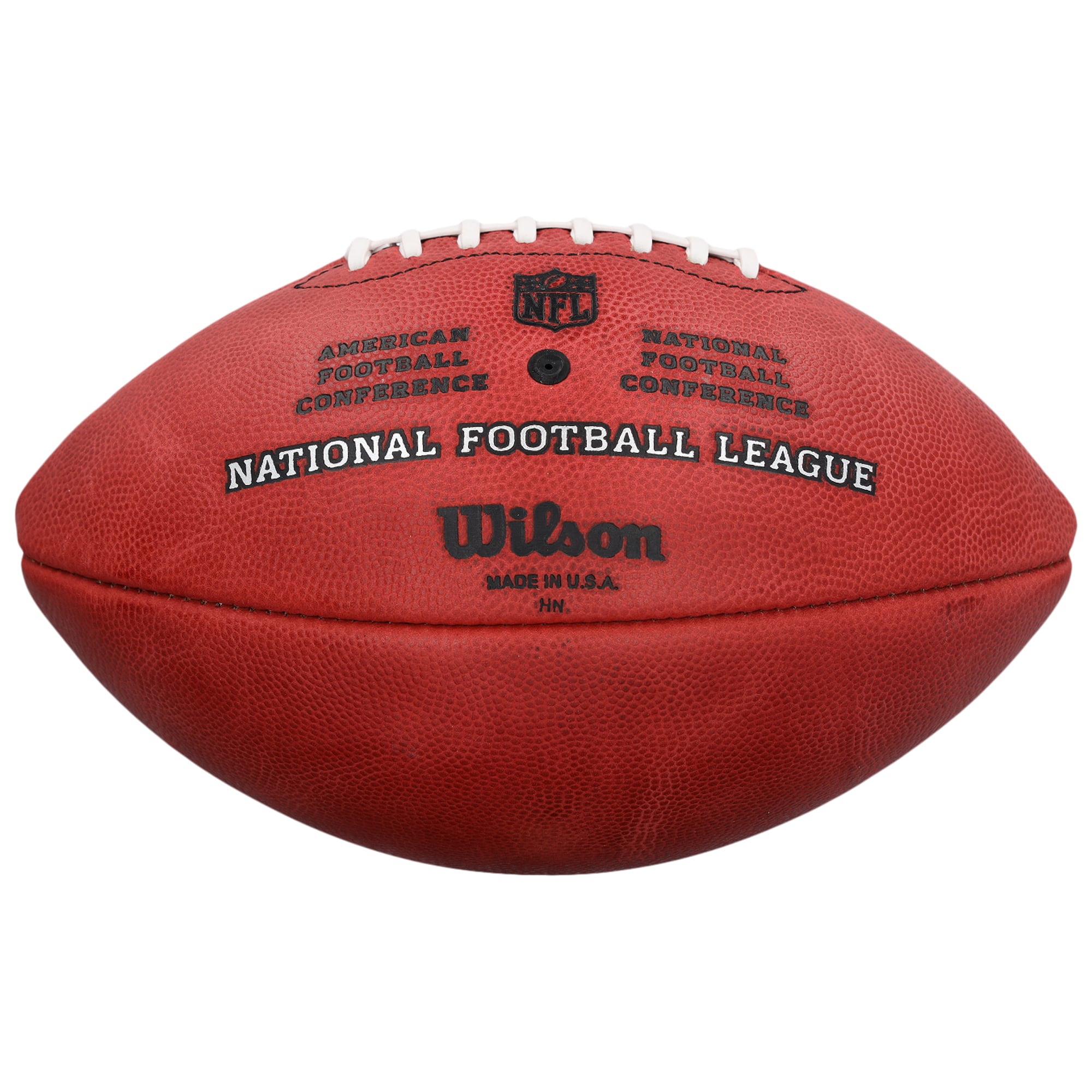 Ballon de football américain Wilson Duke en couleurs, autographié par Isaac Bruce des Rams de Saint-Louis, avec inscription « HOF 2020 ».