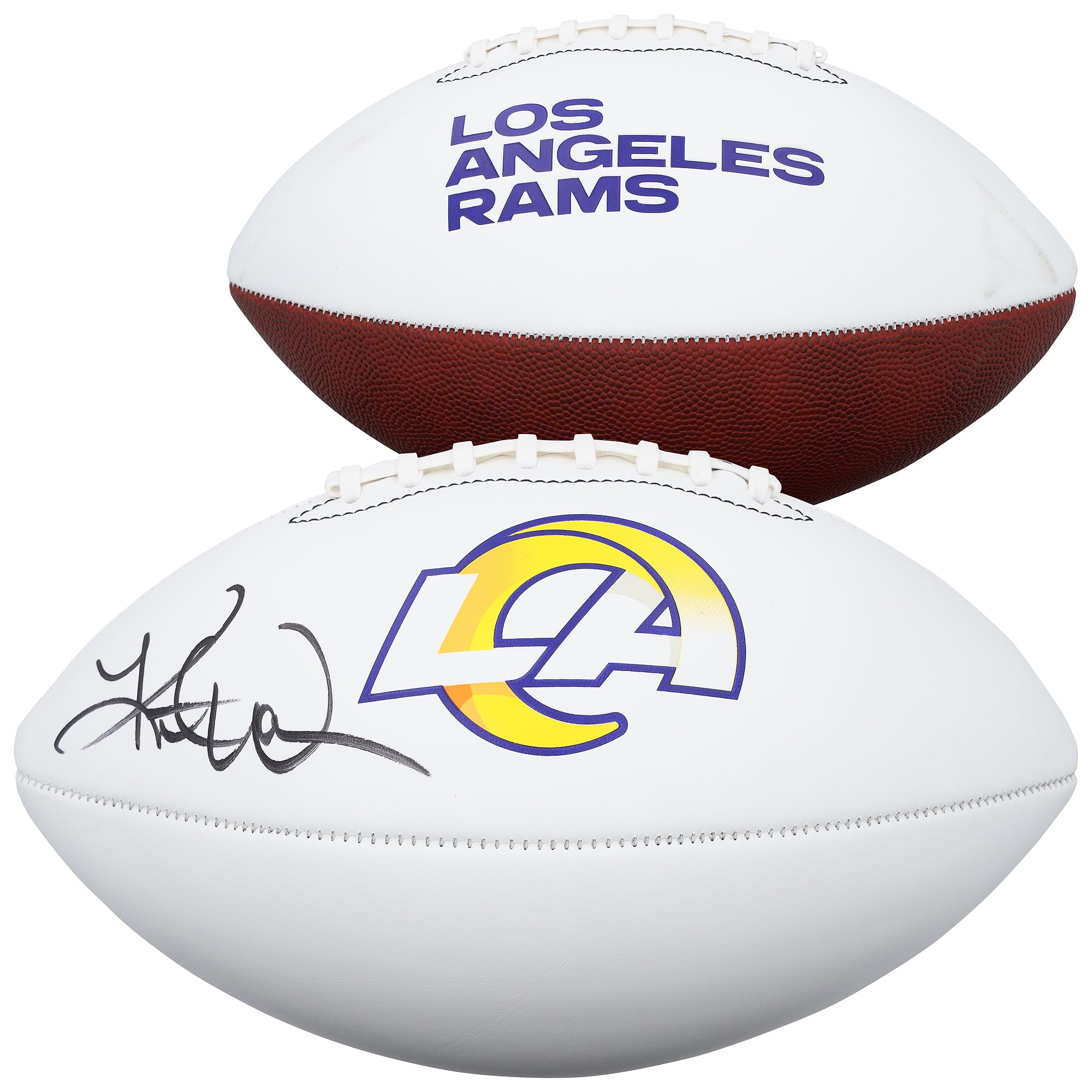 Ballon de football américain Franklin White Panel autographié par Kurt Warner des Rams de Los Angeles