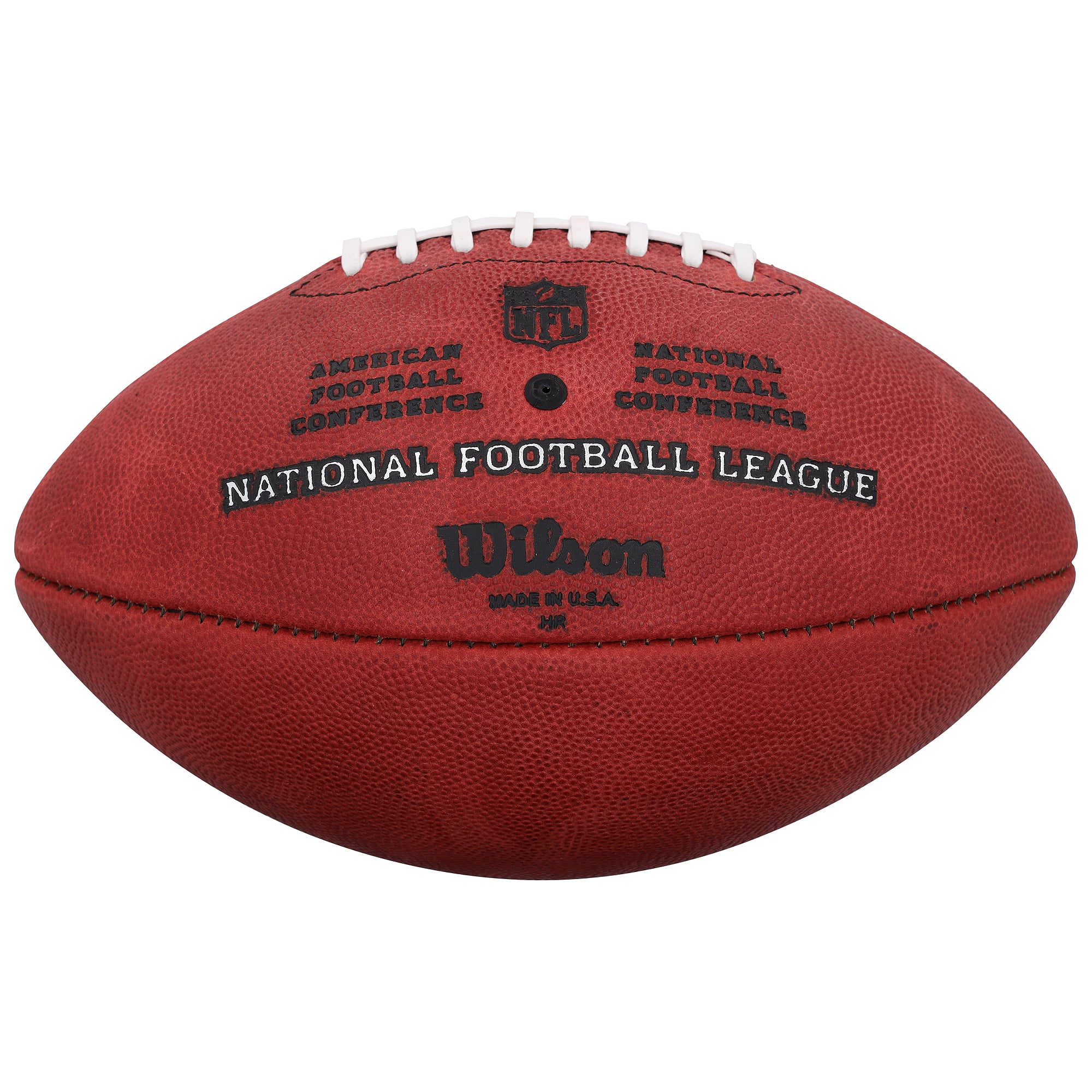 Ballon de football américain Wilson Duke en couleurs, autographié par Kurt Warner (St. Louis Rams), avec inscription « MVP du Super Bowl XXXIV ».