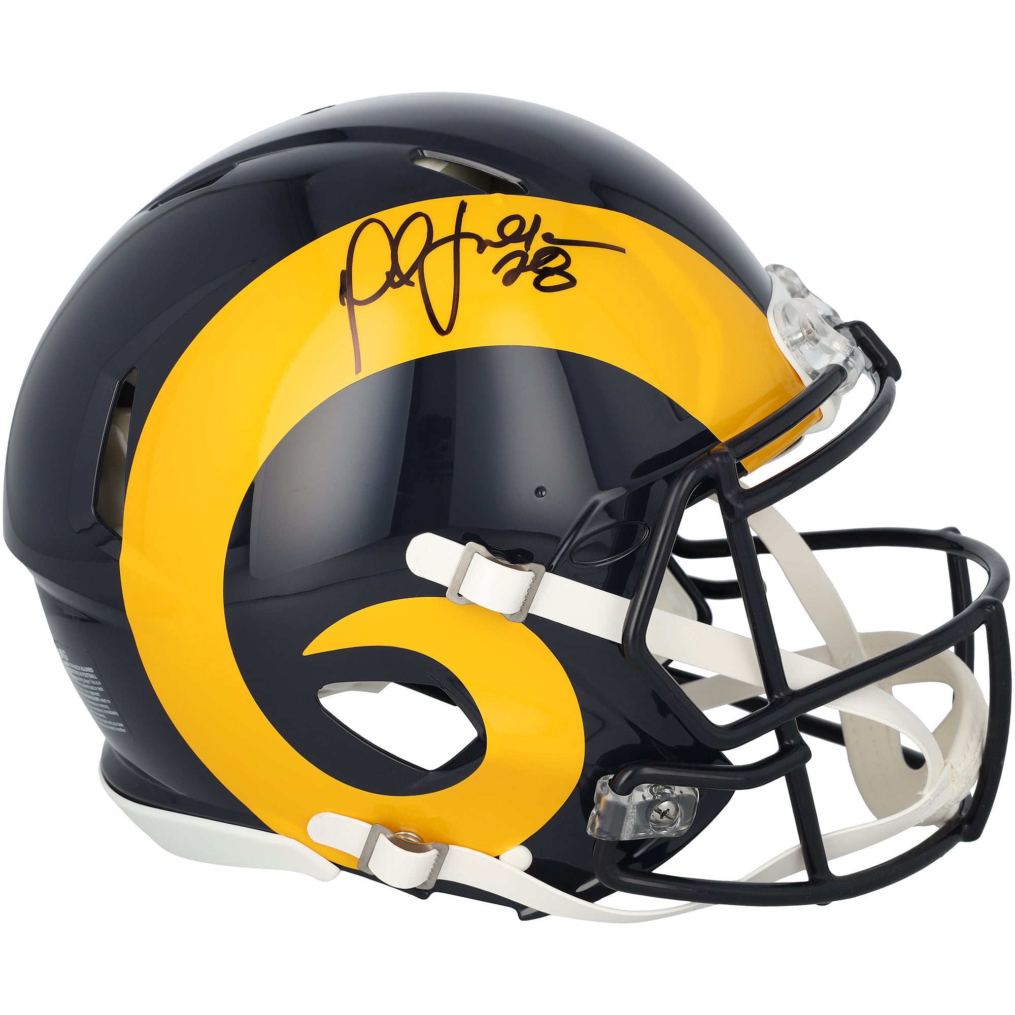 Casque Riddell authentique rétro Speed ​​autographié par Marshall Faulk, joueur des Rams de Saint-Louis (1981-1999).