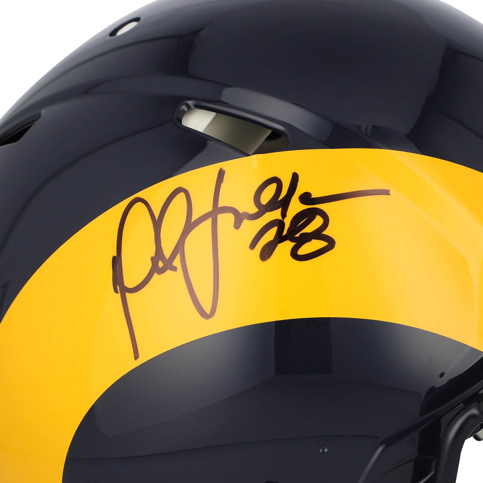 Casque Riddell authentique rétro Speed ​​autographié par Marshall Faulk, joueur des Rams de Saint-Louis (1981-1999).