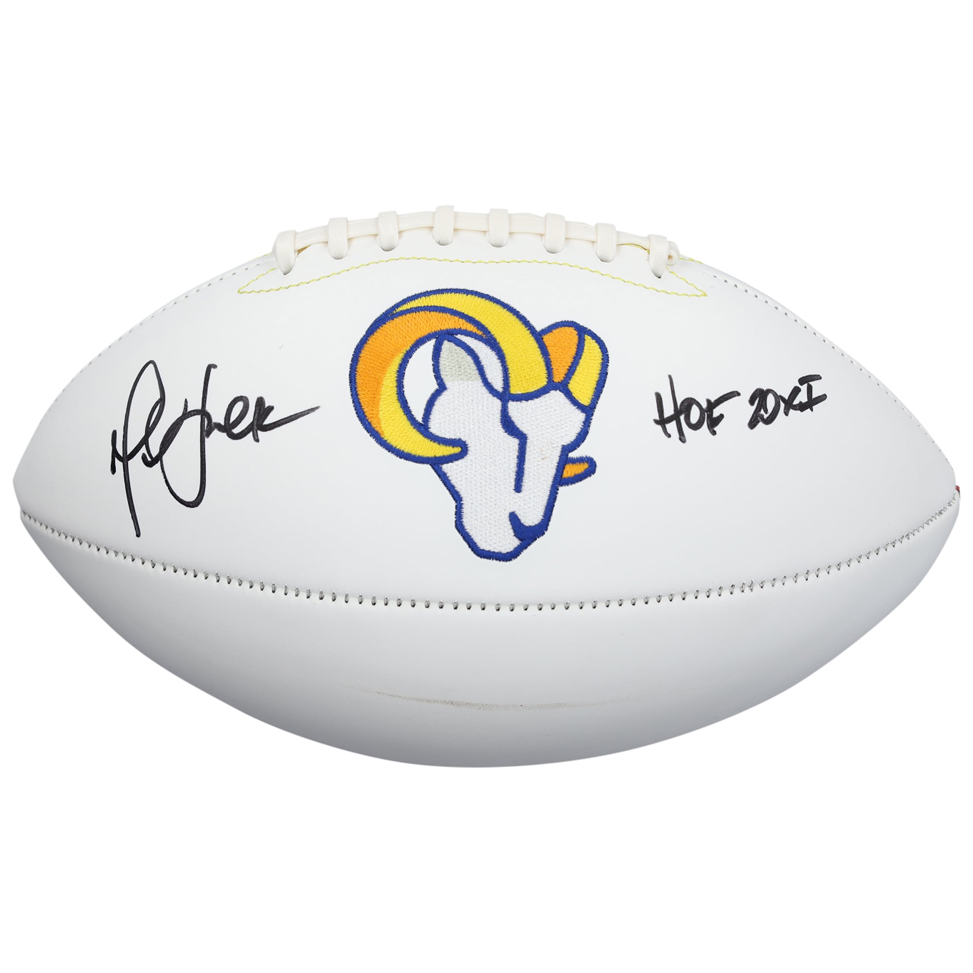 Marshall Faulk St. Louis Rams Autographed White Panel Football with "HOF 20XI" Inscription