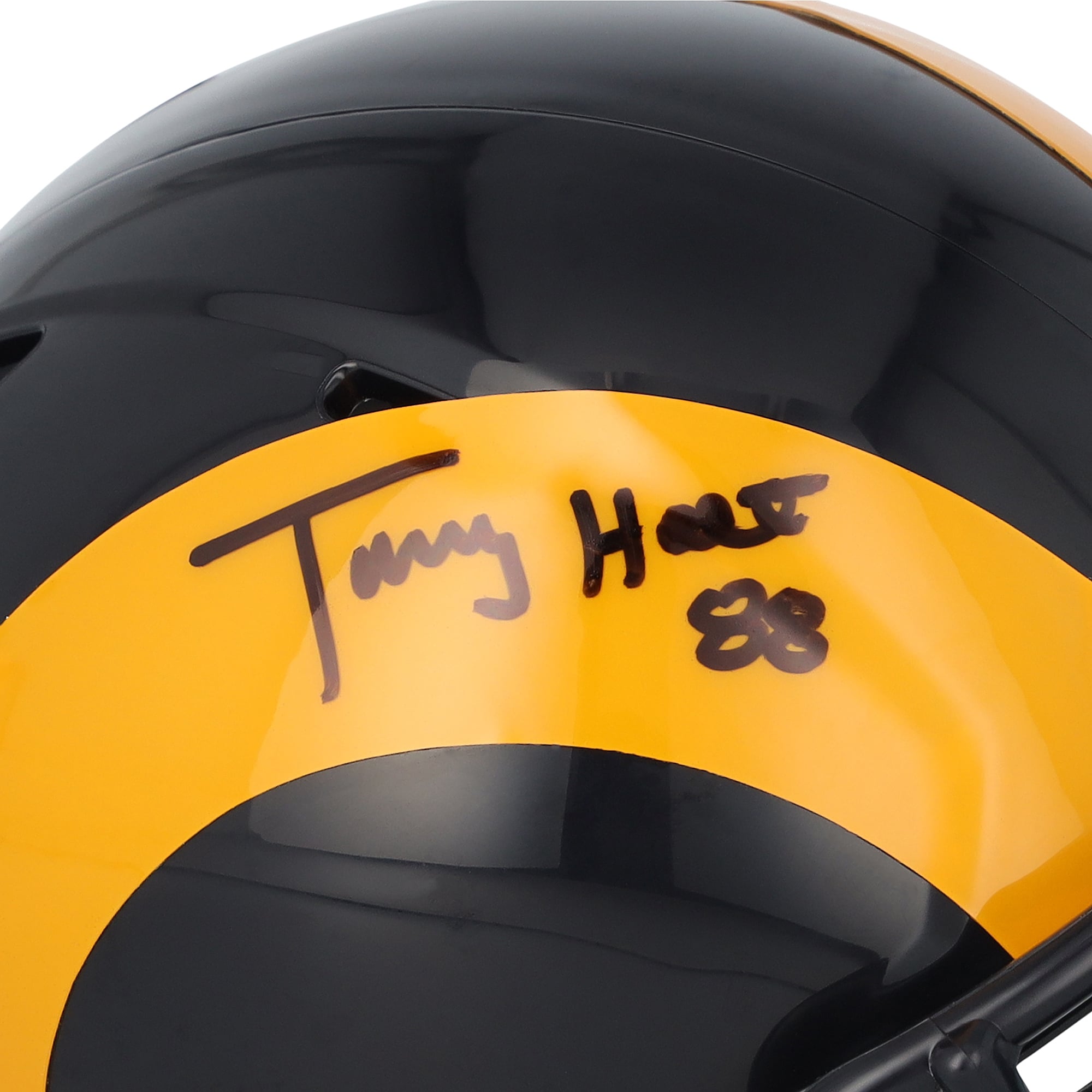 Casque miniature rétro Speed ​​autographié par Torry Holt des Rams de Saint-Louis (1981-1999)