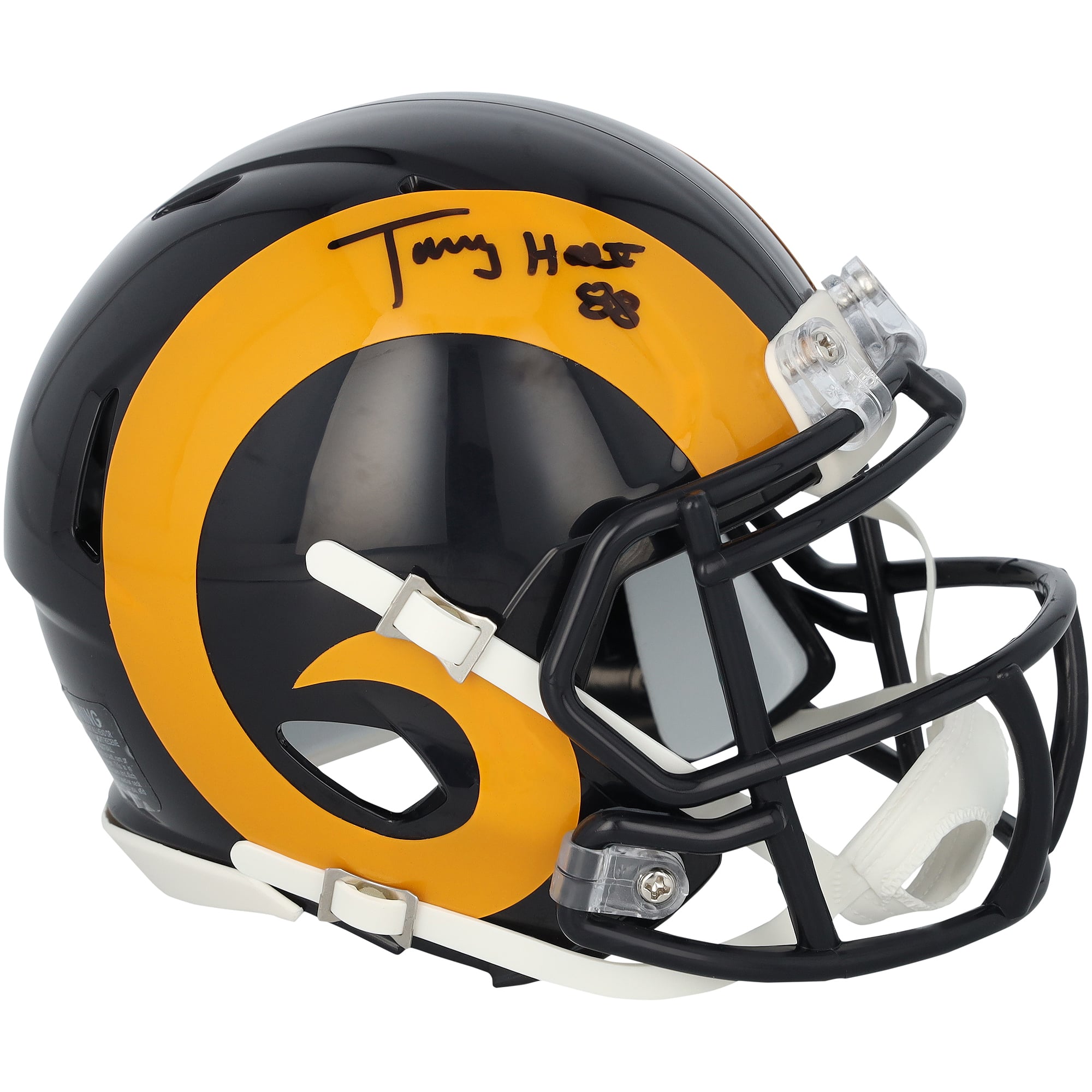 Casque miniature rétro Speed ​​autographié par Torry Holt des Rams de Saint-Louis (1981-1999)