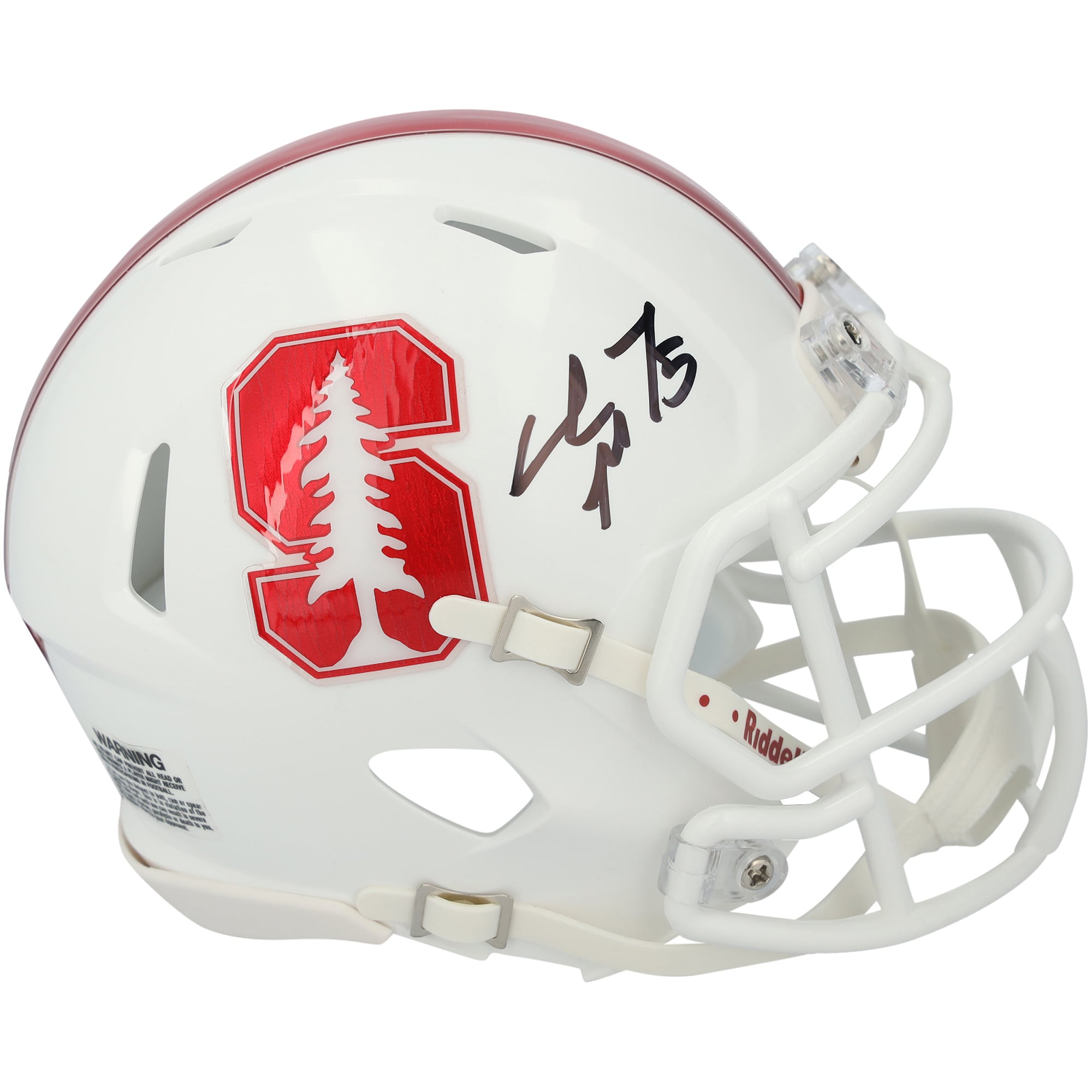 Mini-casque Riddell White Speed ​​autographié par Christian McCaffrey, joueur des Stanford Cardinal.