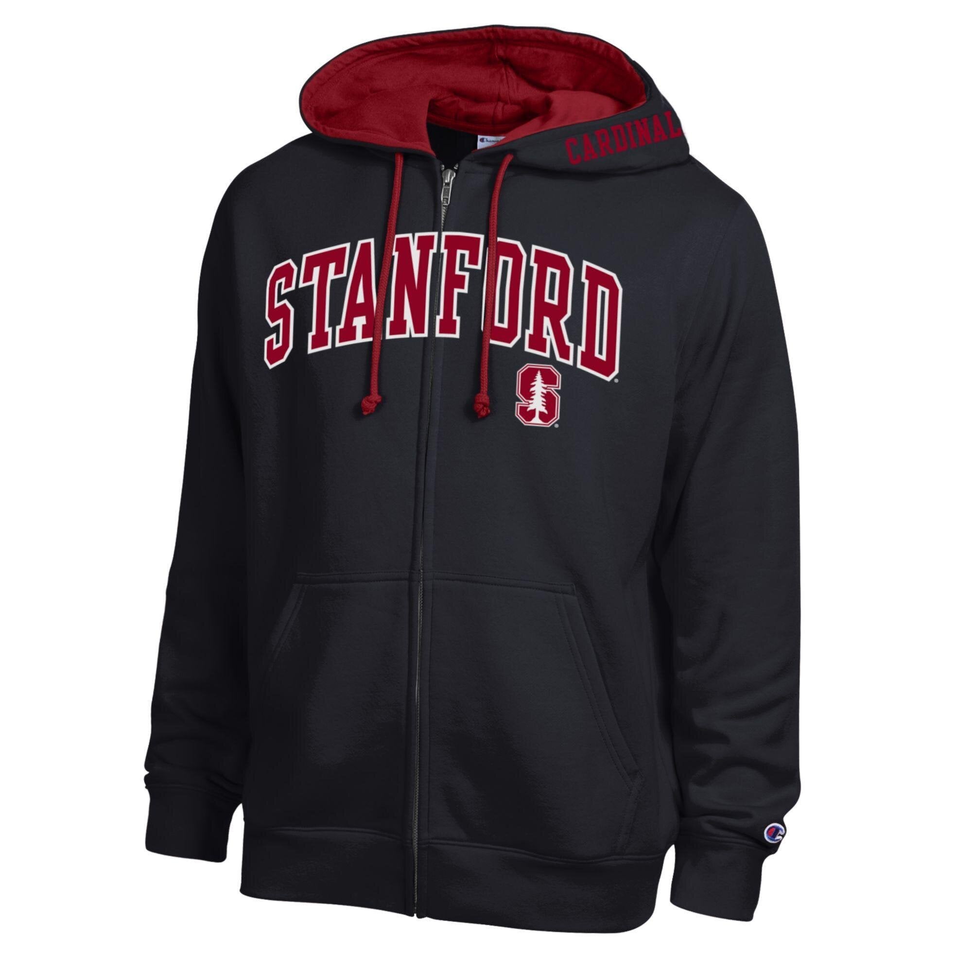 Sweat à capuche zippé en polaire Champion noir Stanford Cardinal Arch Logo pour homme