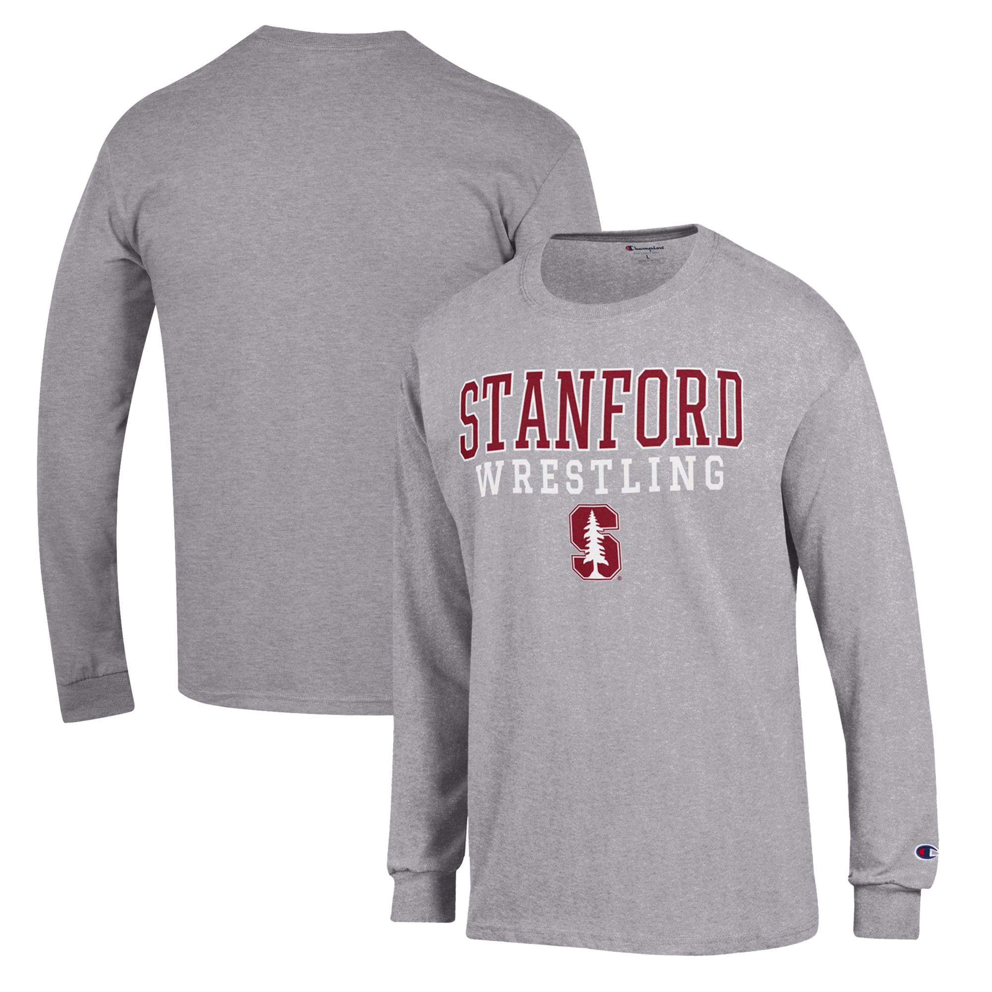 Men's Champion Gray Stanford Cardinal Wrestling Stack Logo Long