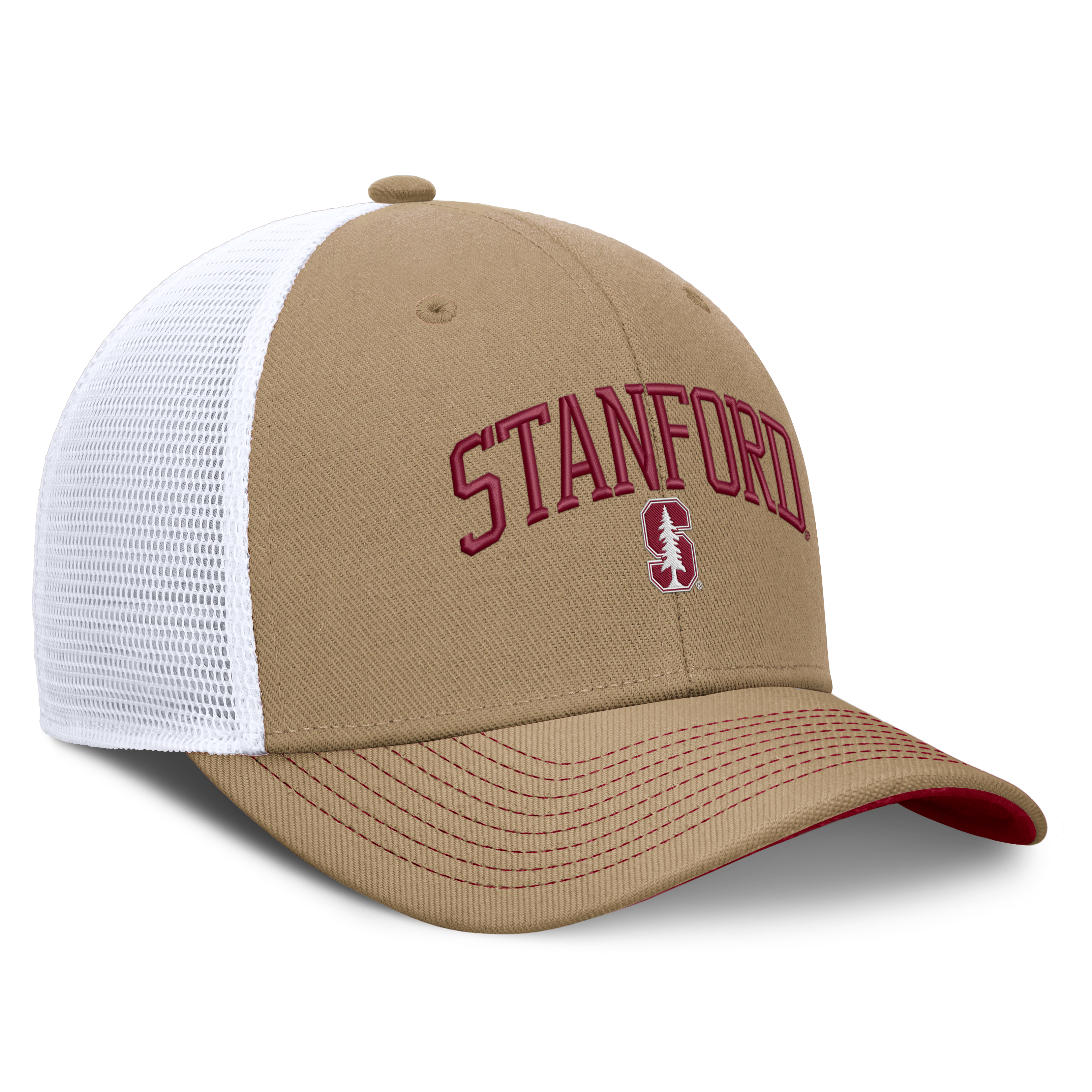 Casquette trucker unisexe Nike beige/blanche Stanford Cardinal Dri-FIT Primetime à design arqué et ajustable