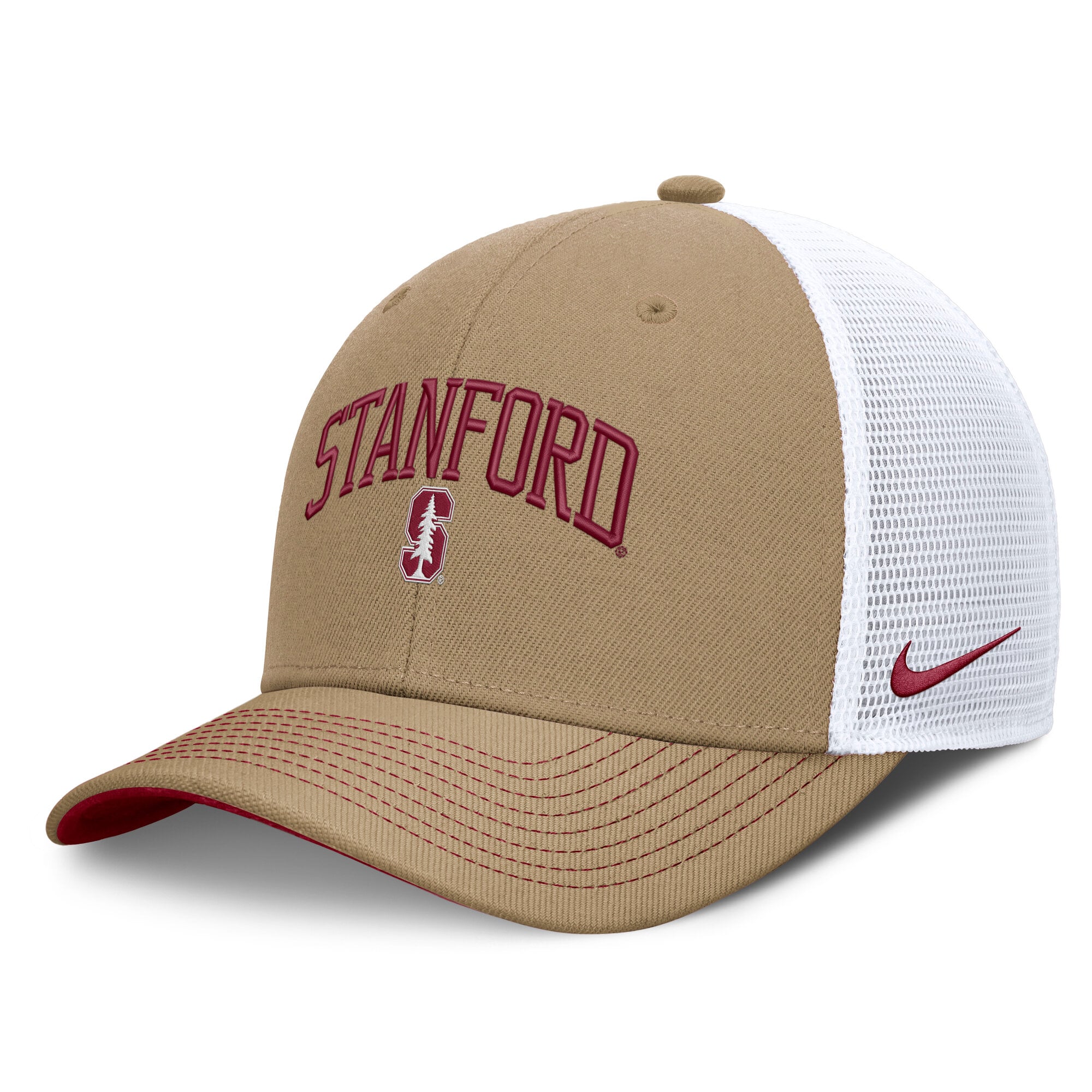 Casquette trucker unisexe Nike beige/blanche Stanford Cardinal Dri-FIT Primetime à design arqué et ajustable