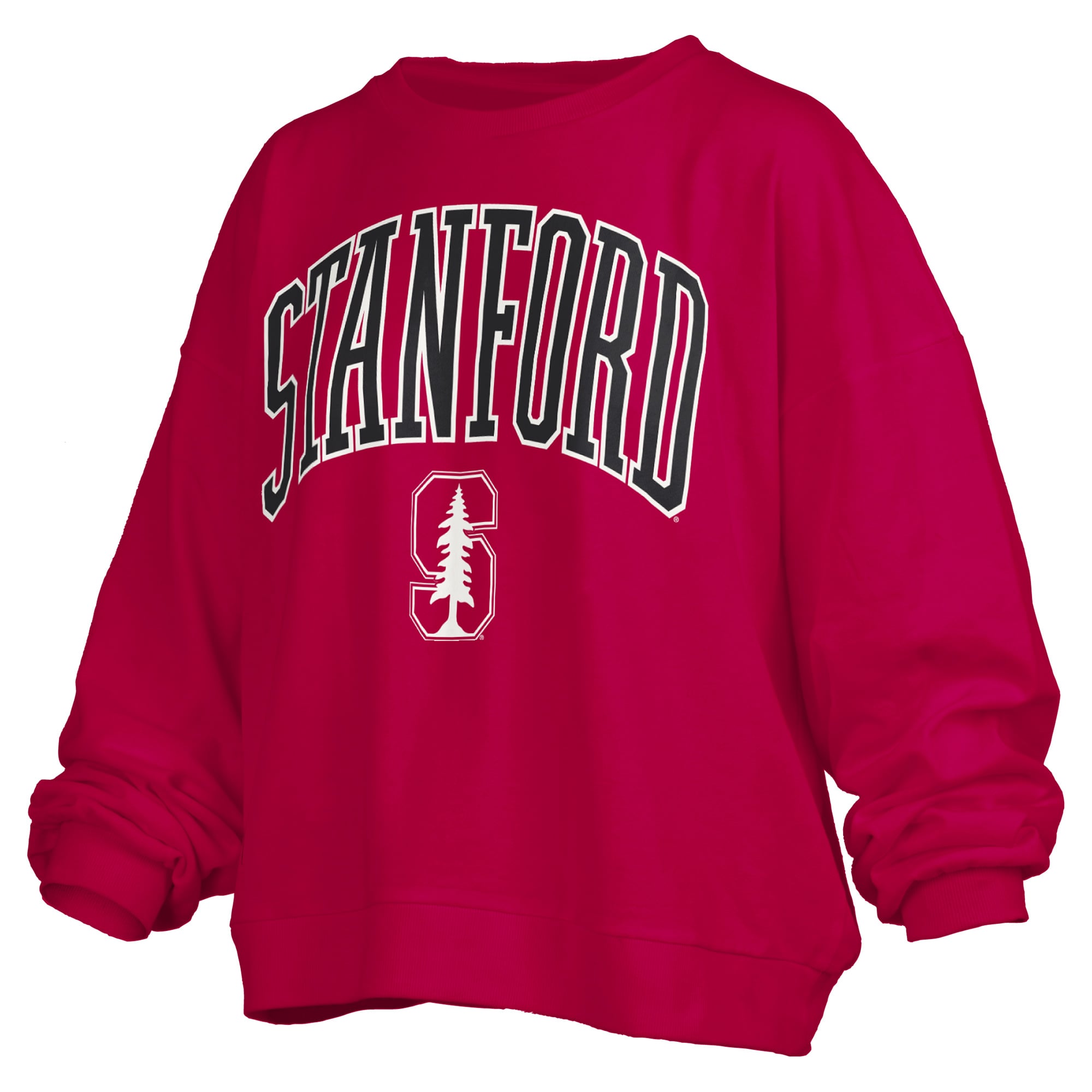 Women's Pressbox Cardinal Stanford Oversized Janise Arch Over Logo Fleece Sweatshirt