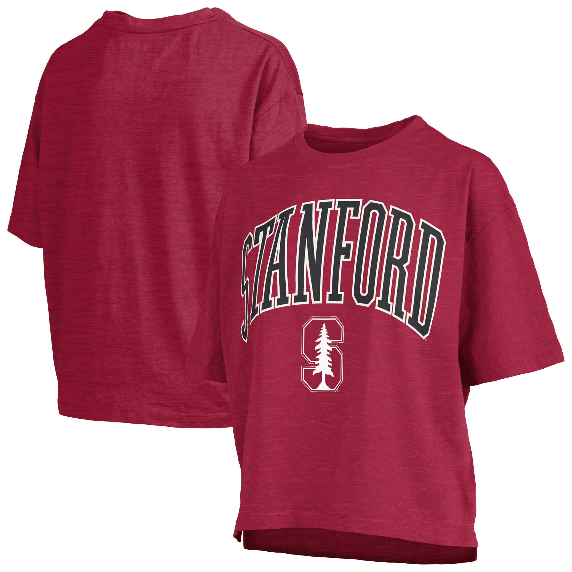 T-shirt oversize Pressbox Crimson Stanford Cardinal pour femme, logo Nelson Arch Over, en flammèche