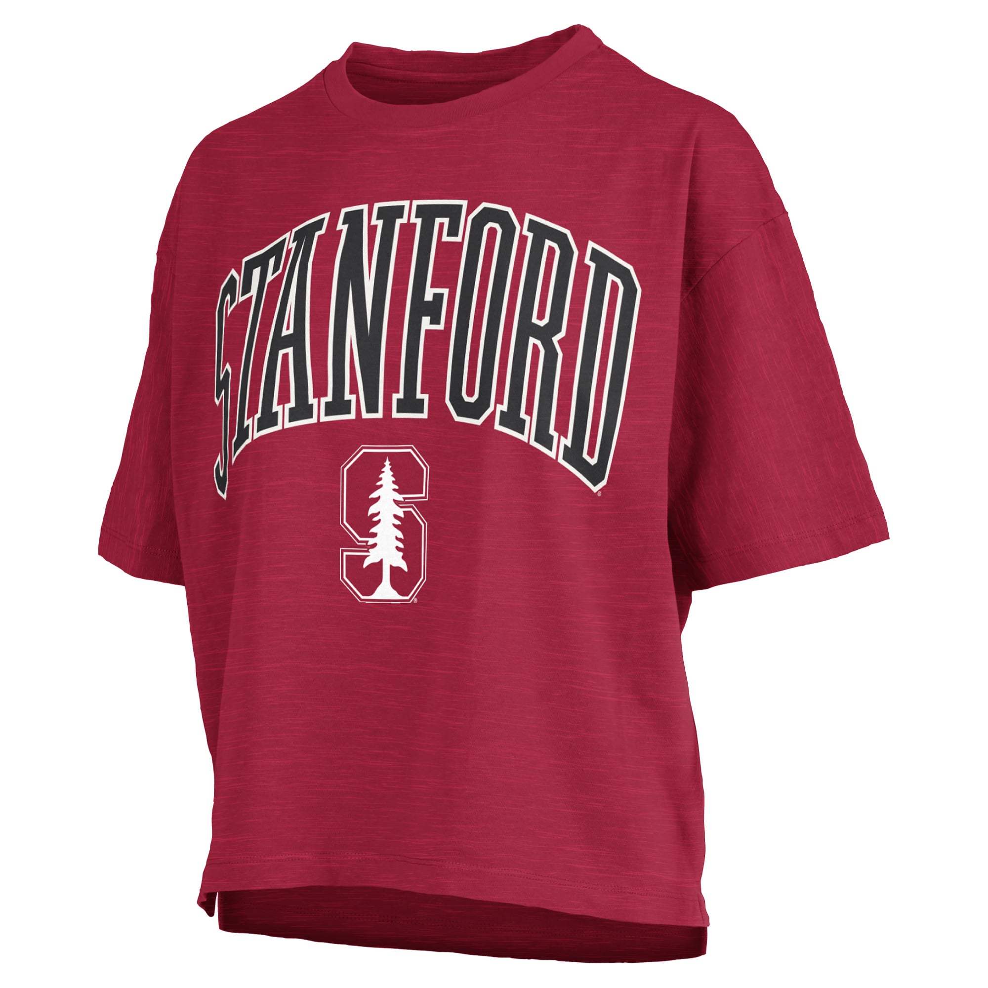 T-shirt oversize Pressbox Crimson Stanford Cardinal pour femme, logo Nelson Arch Over, en flammèche