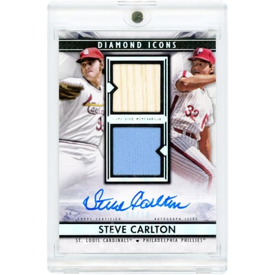 Steve Carlton Philadelphia Phillies & St. Louis Cardinals Autographed 2019 Topps Diamond Icons Dual Team Bat/Jersey Relics #SPDT-SC #9/10 Card