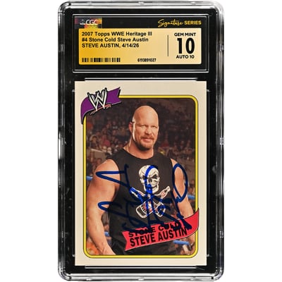 "Stone Cold" Steve Austin WWE Autographed 2007 Topps WWE Heritage III #4 CGC Fanatics Witnessed Authenticated 10/10 Card