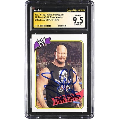 "Stone Cold" Steve Austin WWE Autographed 2007 Topps WWE Heritage III #4 CGC Fanatics Witnessed Authenticated 9.5/10 Card