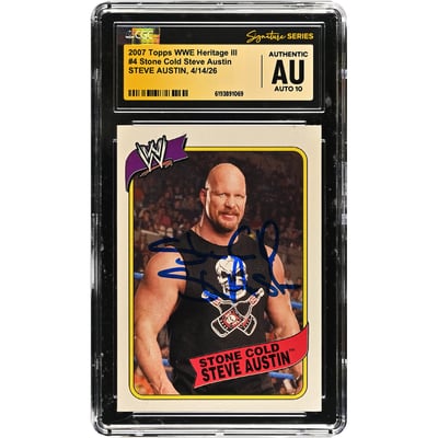 "Stone Cold" Steve Austin WWE Autographed 2007 Topps WWE Heritage III #4 CGC Fanatics Witnessed Authenticated AUTO 10 Card