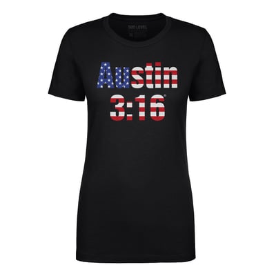 "Stone Cold" Steve Austin 500 Level Women's 3:16 American Flag T-Shirt - Black
