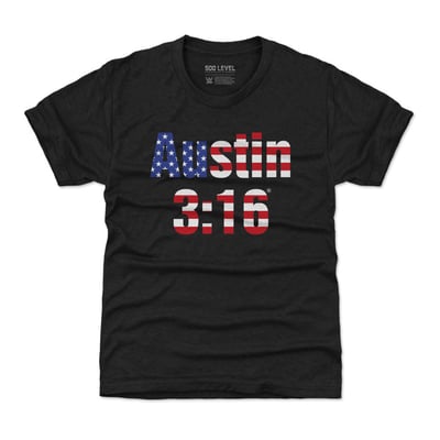 "Stone Cold" Steve Austin 500 Level Youth 3:16 American Flag T-Shirt - Black