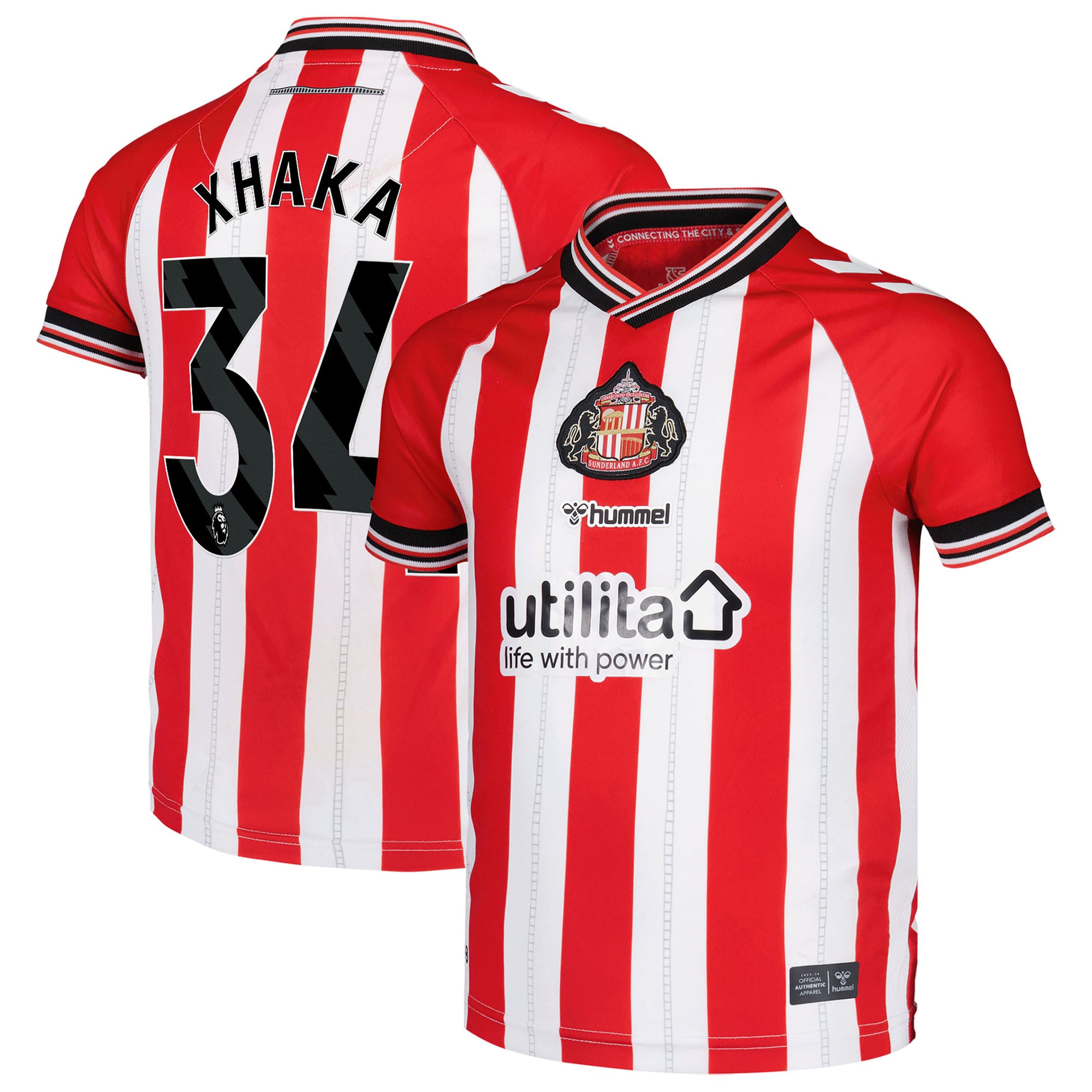 Sunderland Hummel Home Shirt 2025-26 - Kids with Xhaka 34 printing