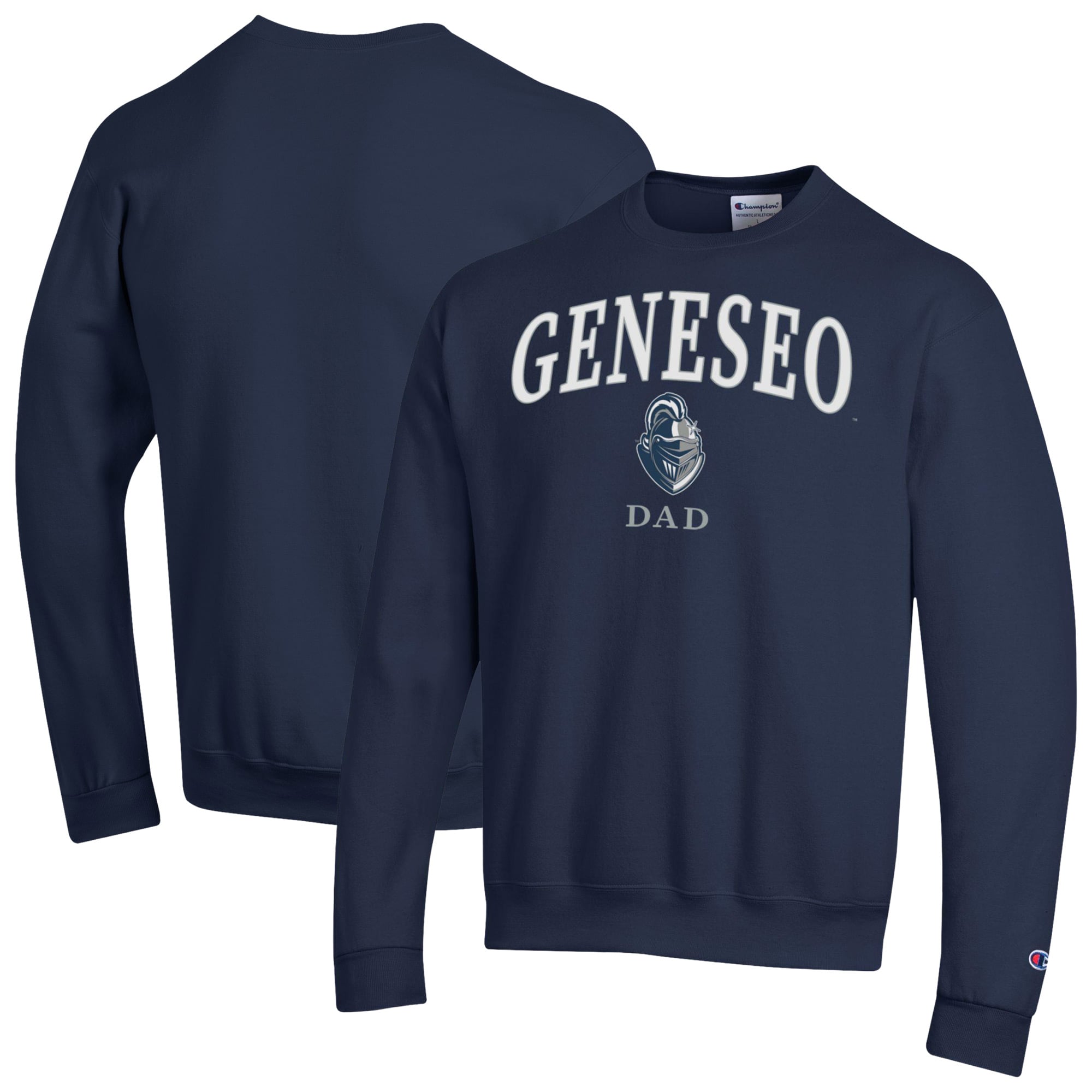 Men's Champion Navy SUNY Geneseo Knights Arch Dad Eco Powerblend Sweatshirt