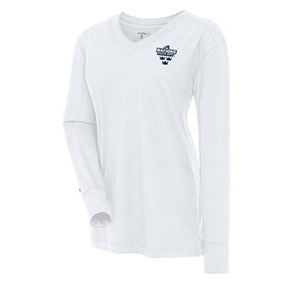 Sweden Hockey Antigua Women's 2025 4 Nations Face Off Symbolic V-Neck Long Sleeve T-Shirt - White