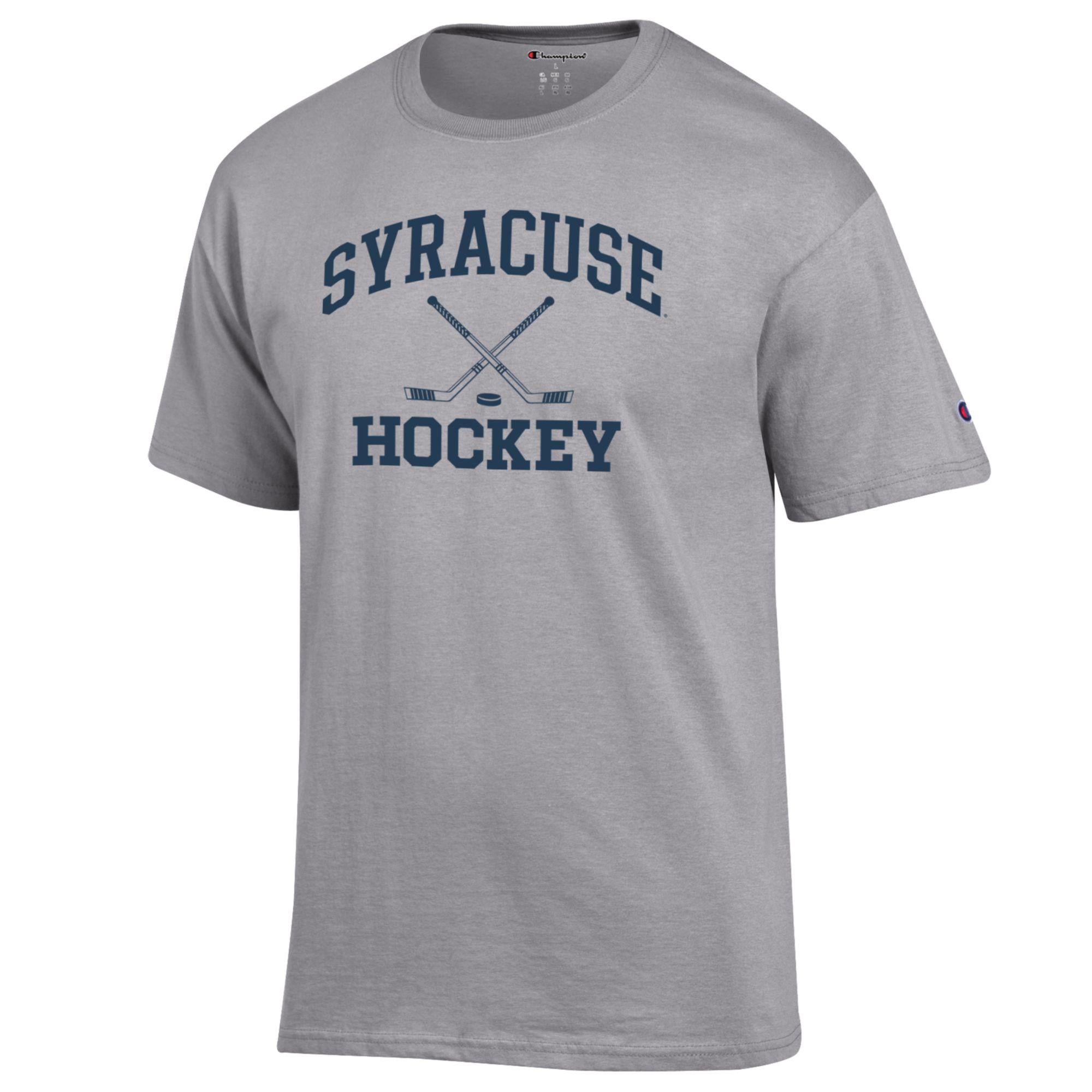 T-shirt Champion pour homme, gris chiné, logo Syracuse Orange Hockey Icon Powerblend