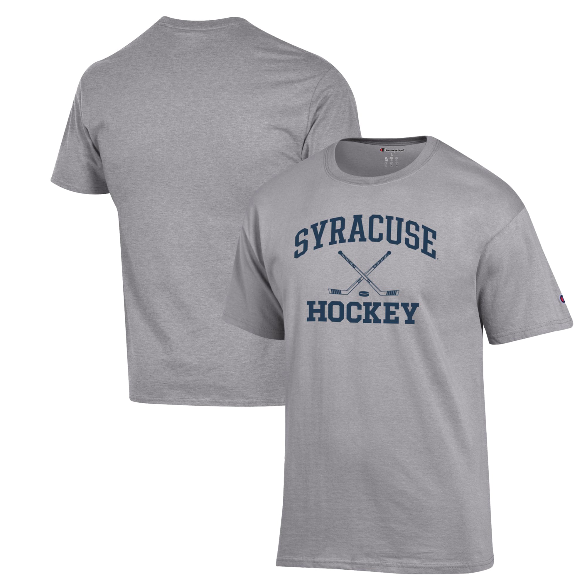 T-shirt Champion pour homme, gris chiné, logo Syracuse Orange Hockey Icon Powerblend