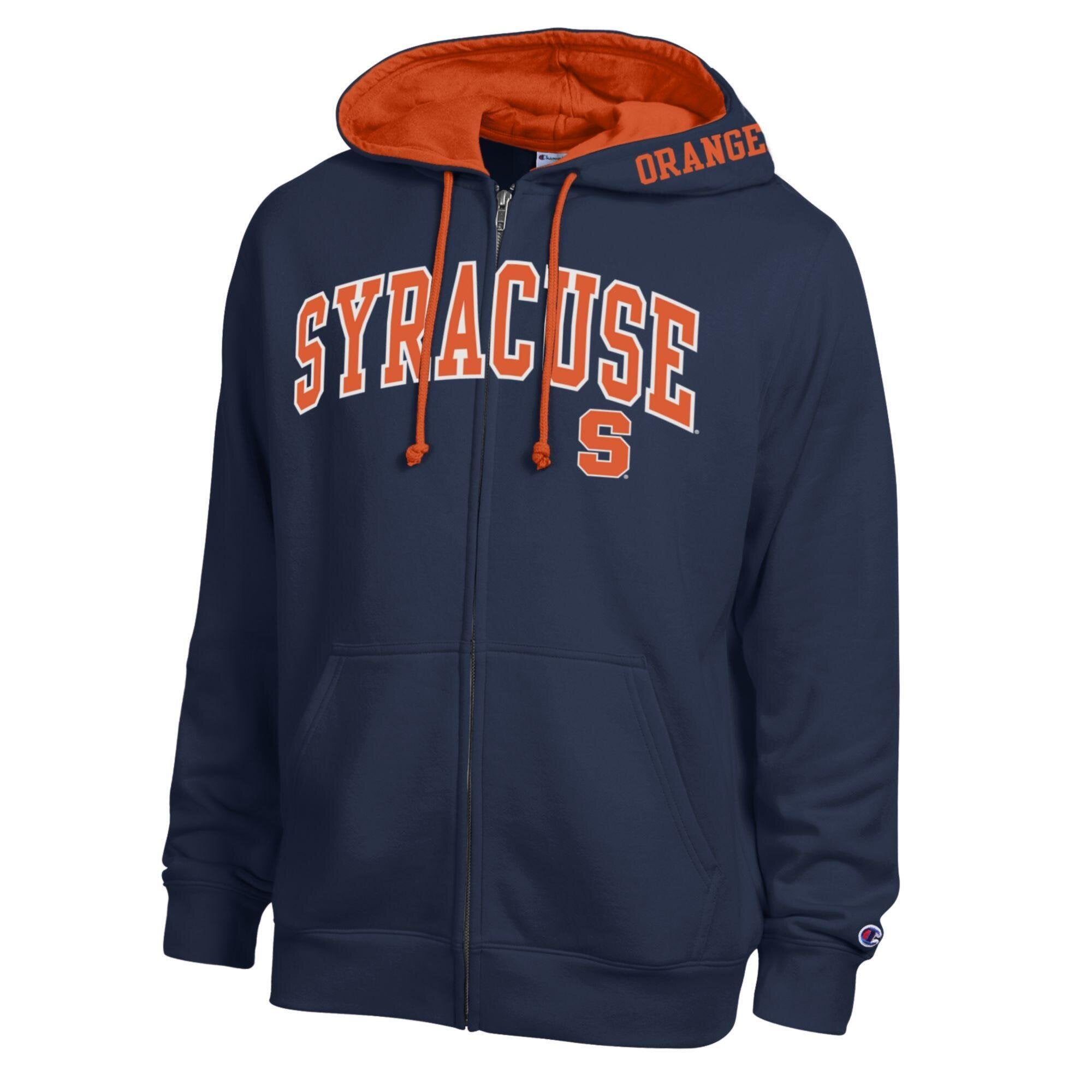 Sweat à capuche zippé en polaire Champion bleu marine Syracuse Orange Arch Logo pour homme