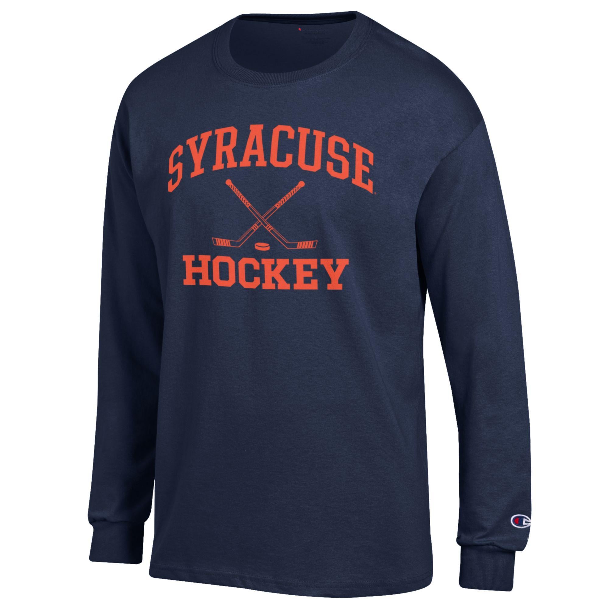 T-shirt à manches longues Champion pour homme, bleu marine, motif Syracuse Orange Hockey Icon Powerblend