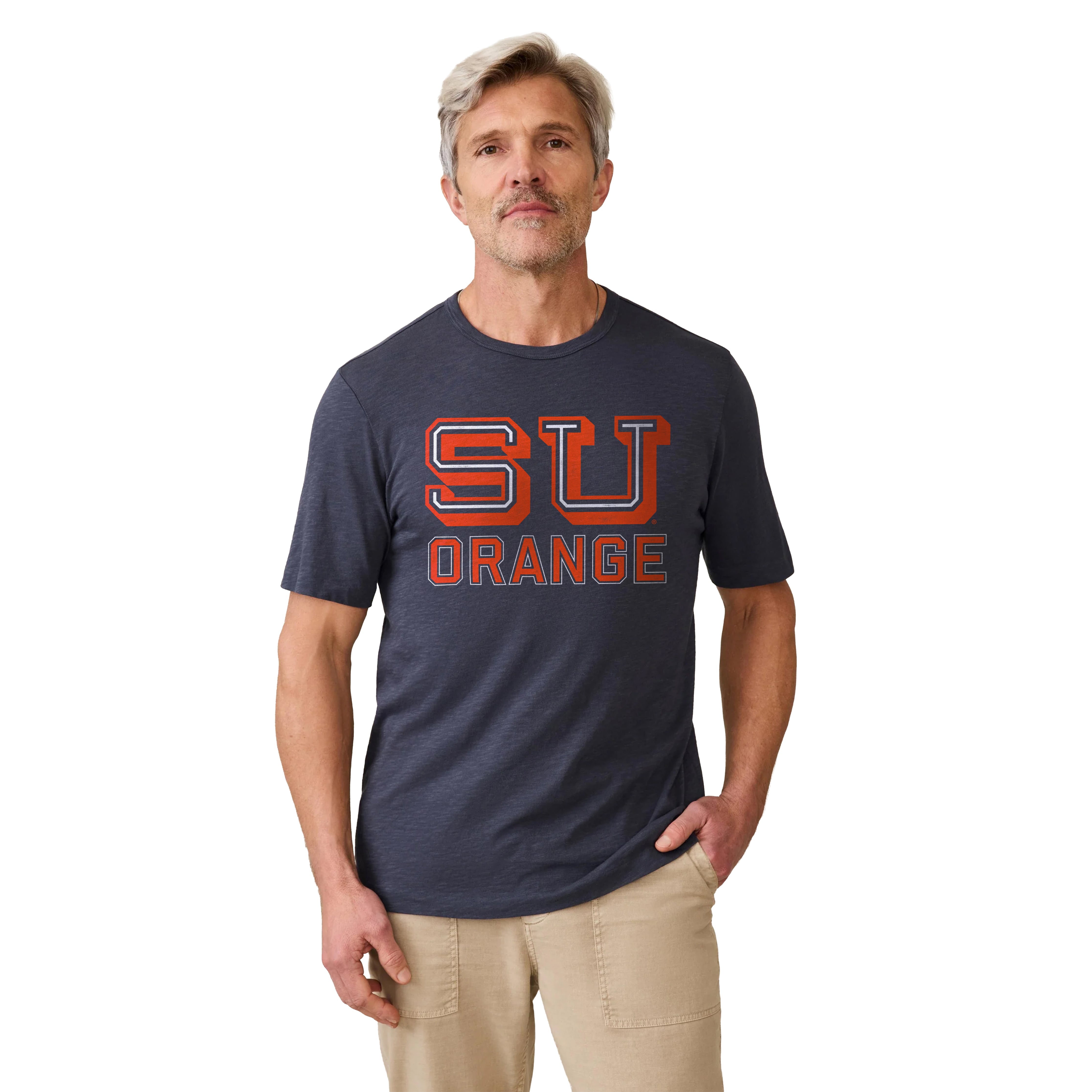T-shirt FAHERTY pour homme, bleu marine, orange Syracuse, délavé au soleil