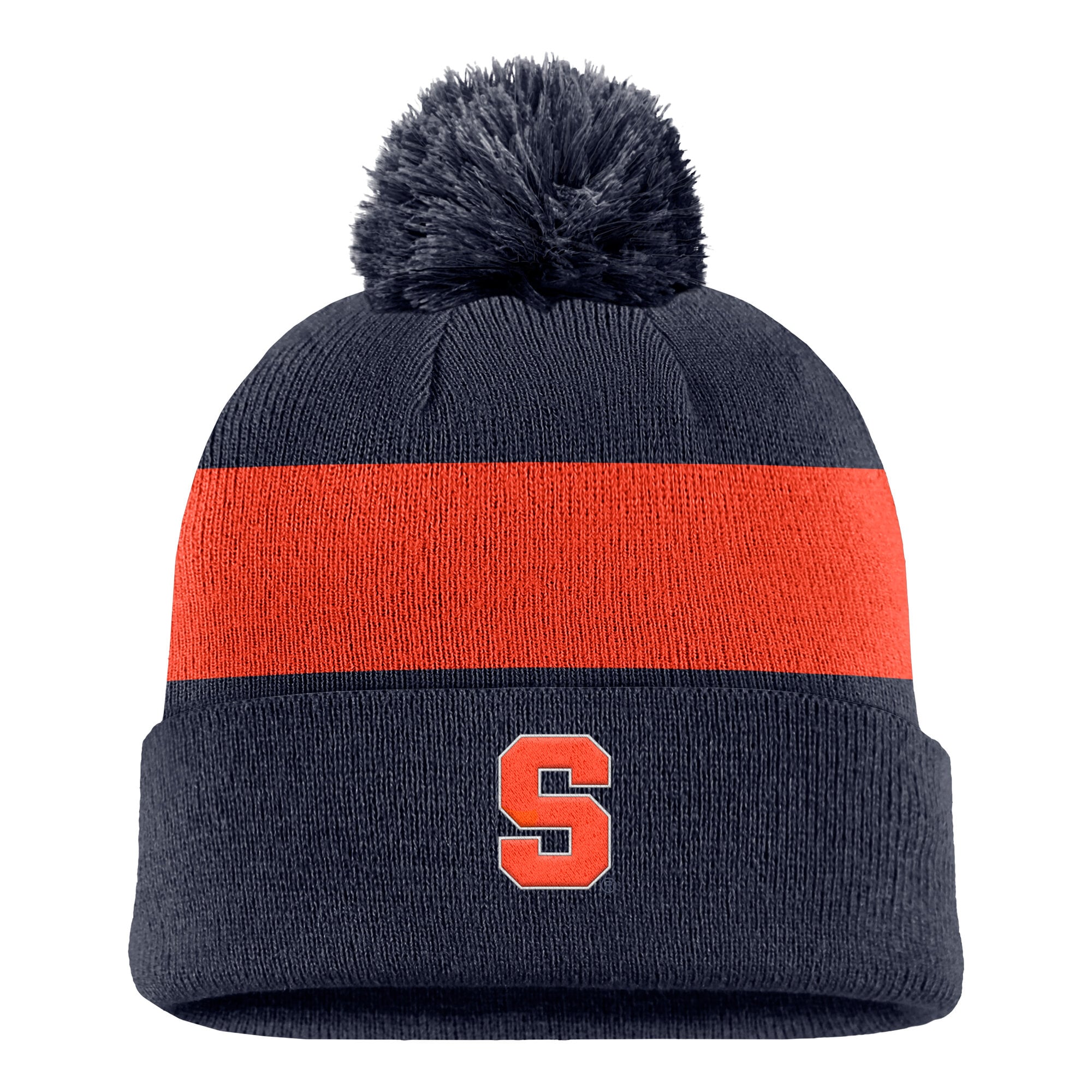 Bonnet à rayures et logo Nike Primetime bleu marine Syracuse orange pour homme, avec pompon