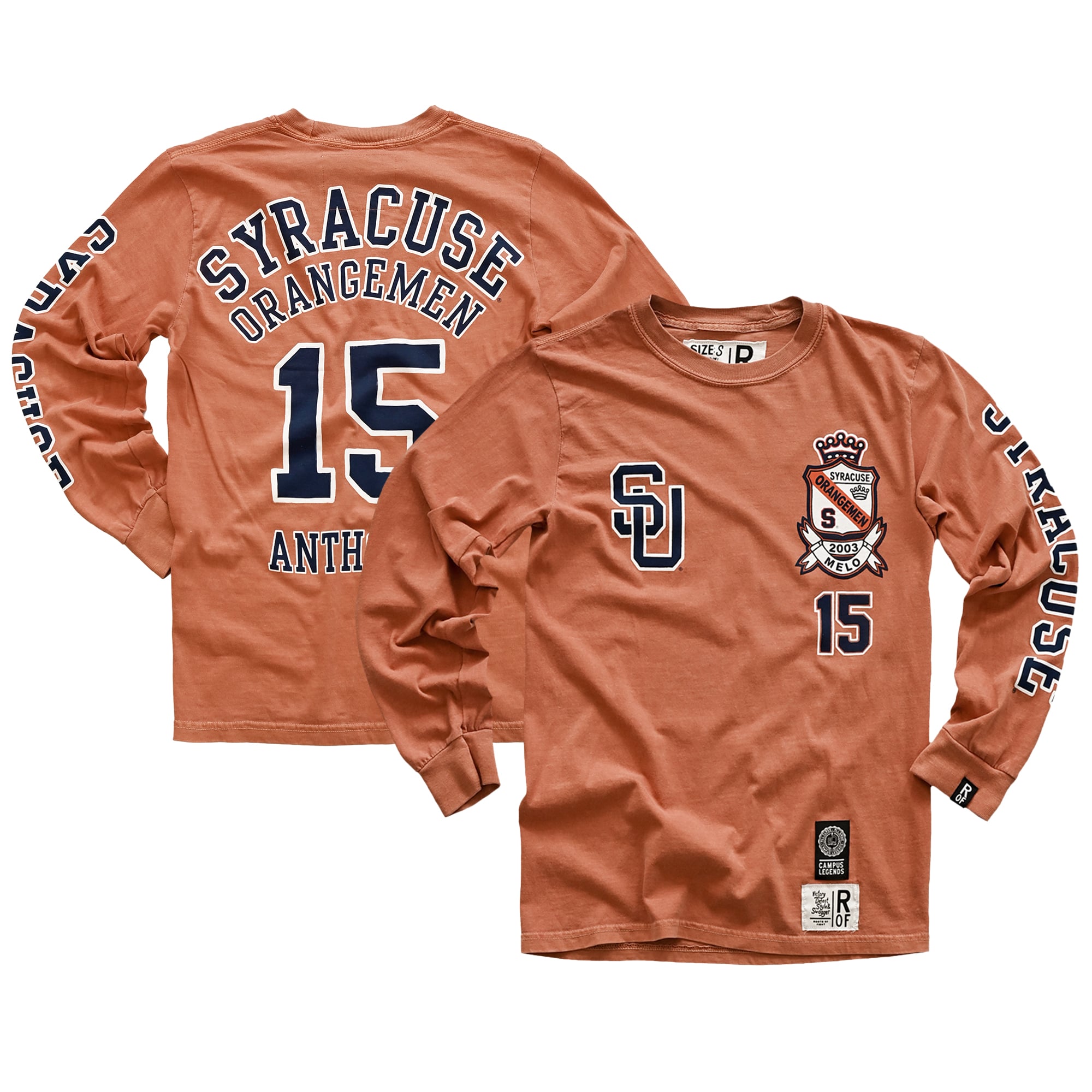 T-shirt unisexe à manches longues Roots of Fight x Syracuse Orange Carmelo Anthony n° 15