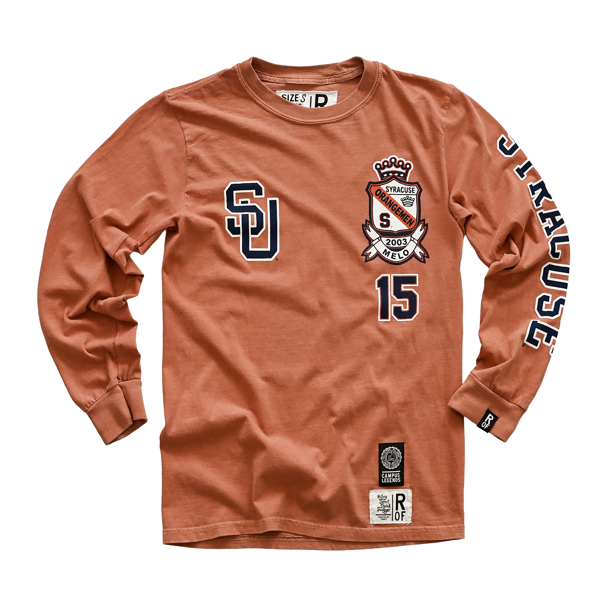 T-shirt unisexe à manches longues Roots of Fight x Syracuse Orange Carmelo Anthony n° 15
